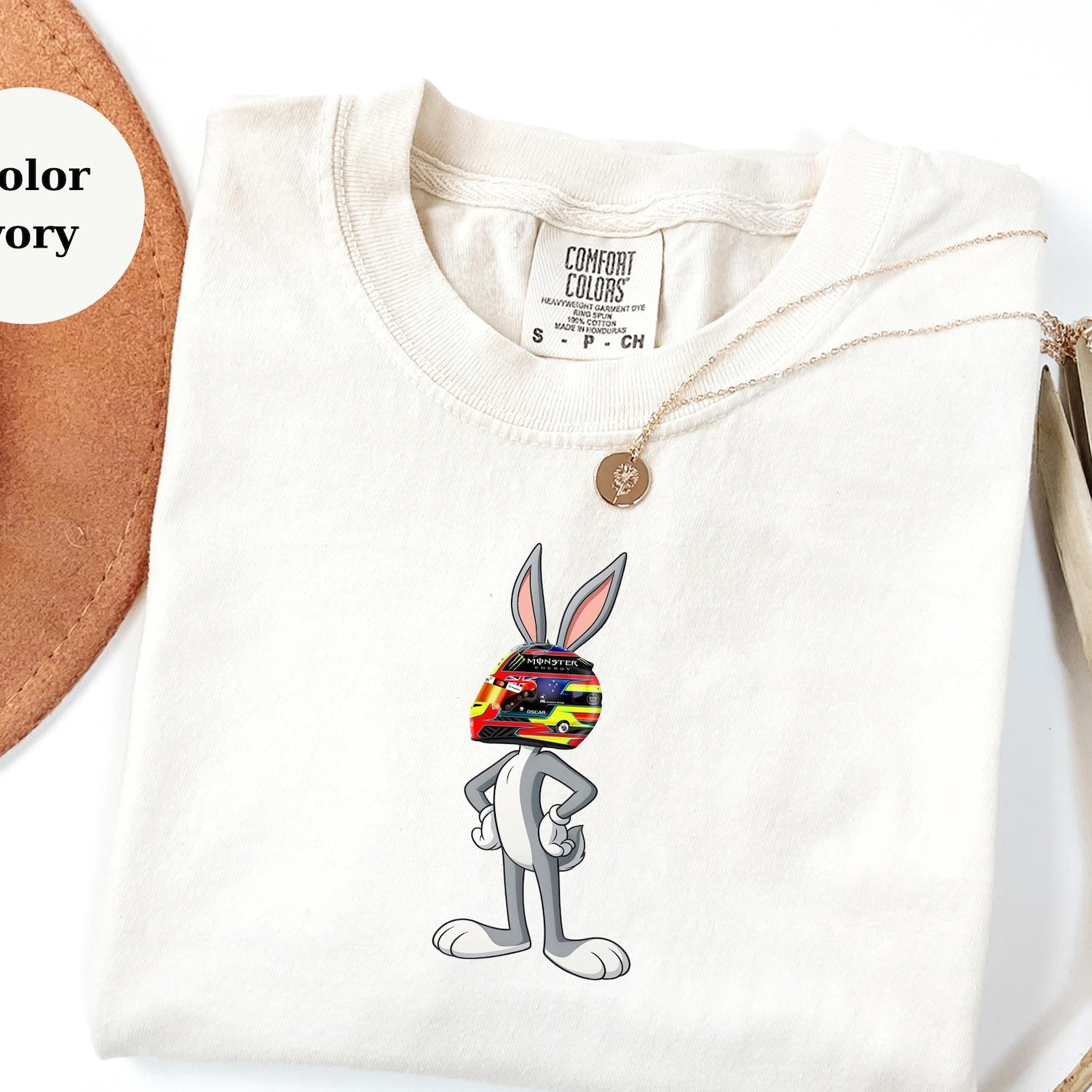 Oscar Piastri Racing Helmet Bugs Bunny Shirt, Funny F1 Fan Crewneck, Cartoon Racer Top, Motorsport Gift, Comfort Colors Unisex Shirt