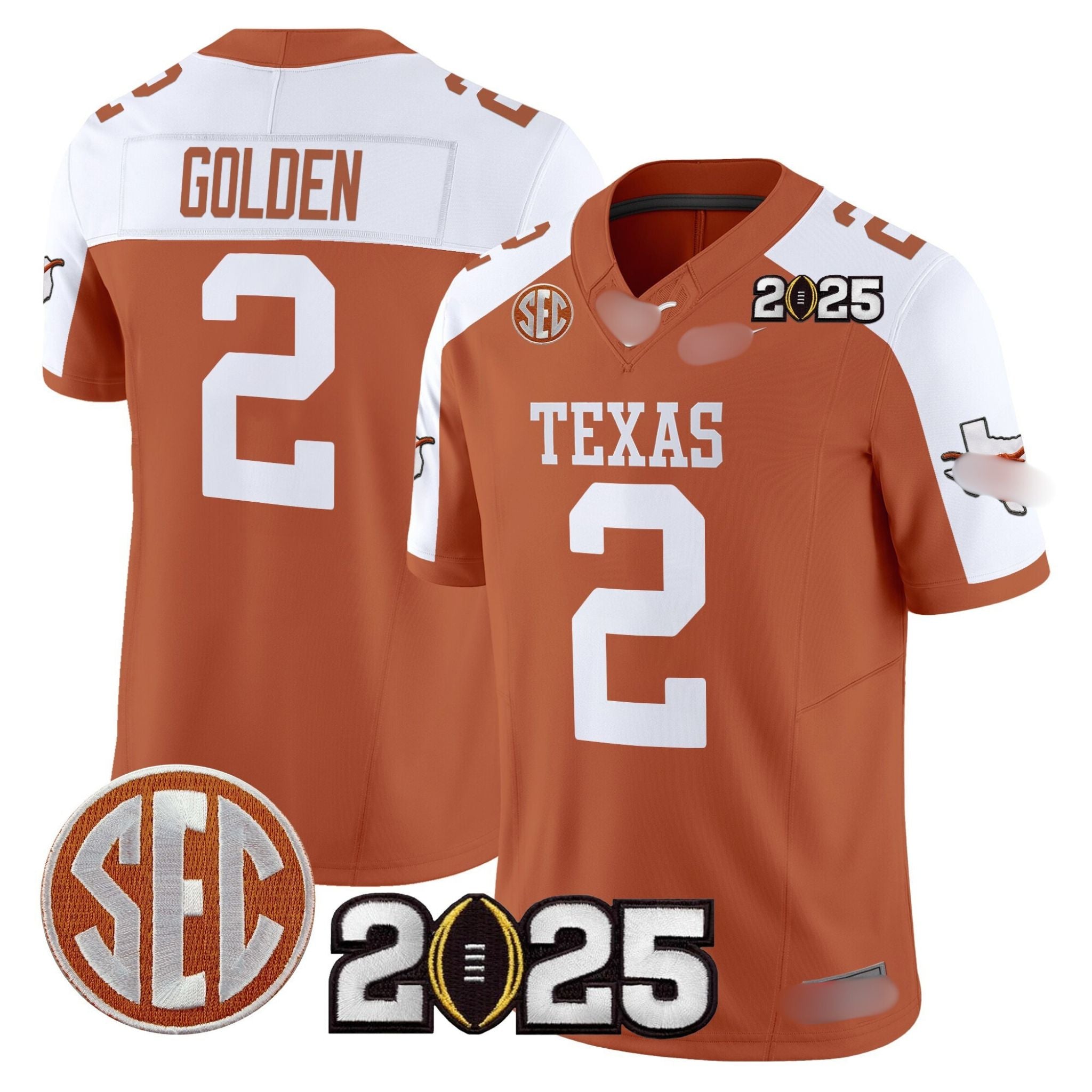 T.Longhorns #2 Matthew Golden 2025 CFP Final Patch Fan Jersey