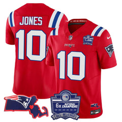 N.E Patriots #10 Mac Jones Bill Belichick 6x Champions & State Patch Fan Jersey