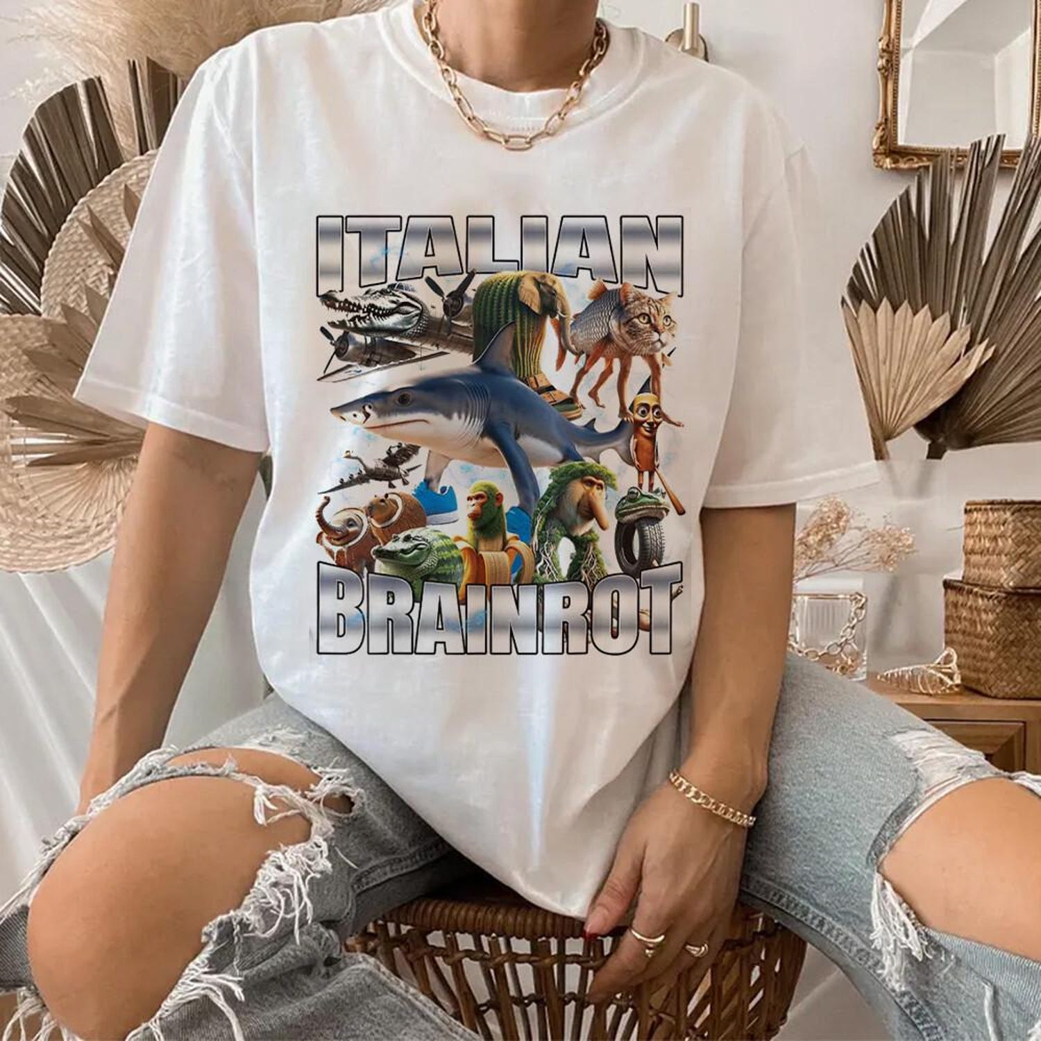 Italian Brainrot Funny Meme T-Shirt, Shark Sneaker Dank Memes Tshirt, Brainrot Unisex Shirt Shirt, Unhinged Clothes, Funny T-shirt 14425MD62
