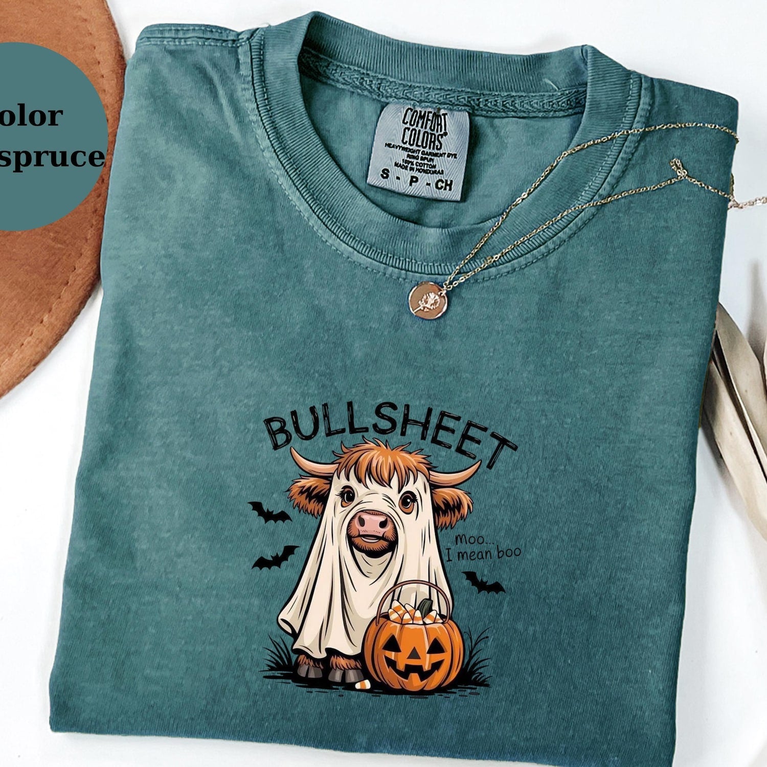Funny Bull Halloween Shirt | Bullsheets Cow Costume Comfort Colors T-Shirt | Moo I Mean Boo Graphic Tee | Spooky Fall Shirt