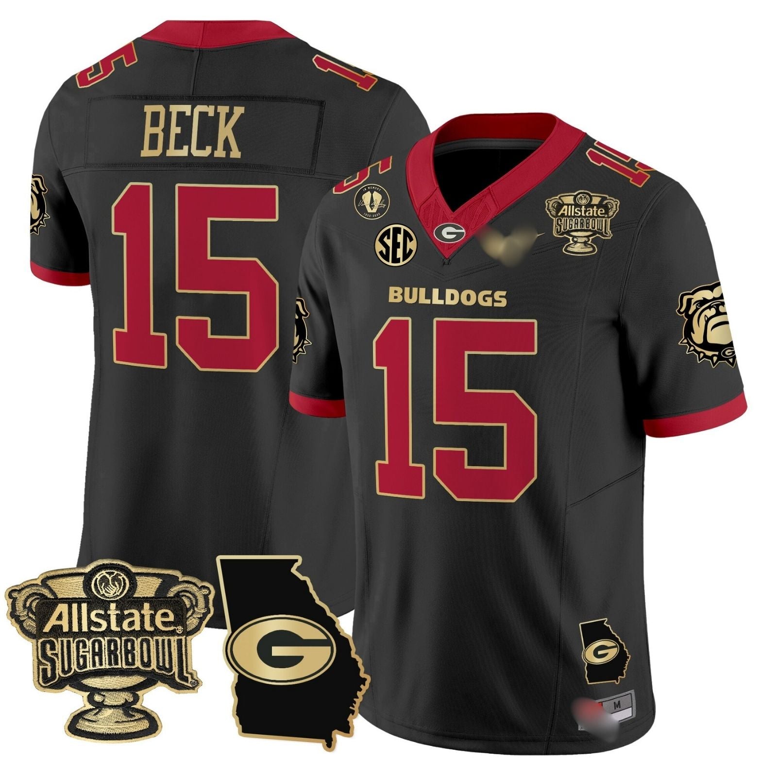 G.Bulldogs #15 Carson Beck 2024 Sugar Bowl & Georgia Map Patch Limited Jersey