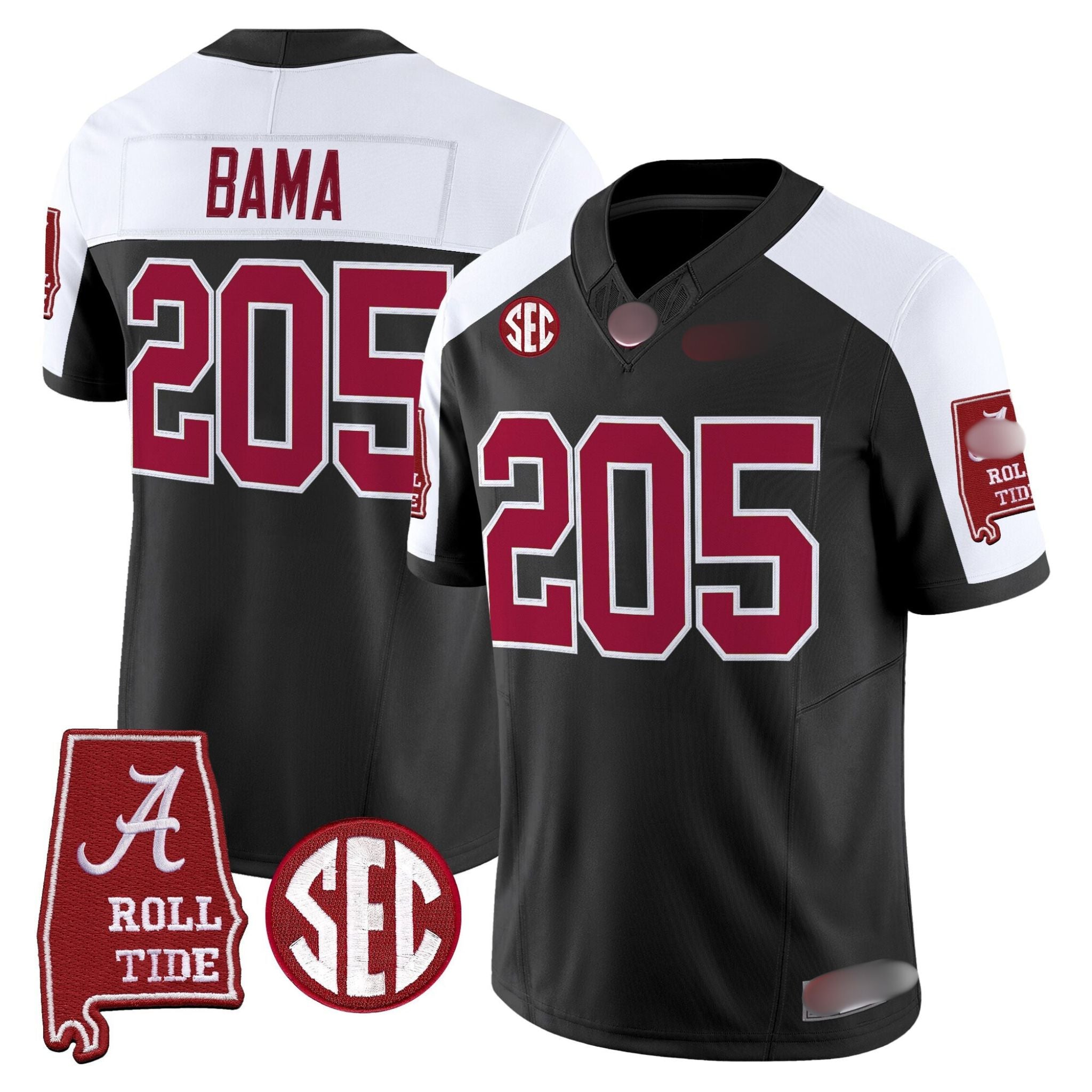 A. Crimson Tide #205 Bama 2025 Roll Tide & Sec Patch Fan Jersey