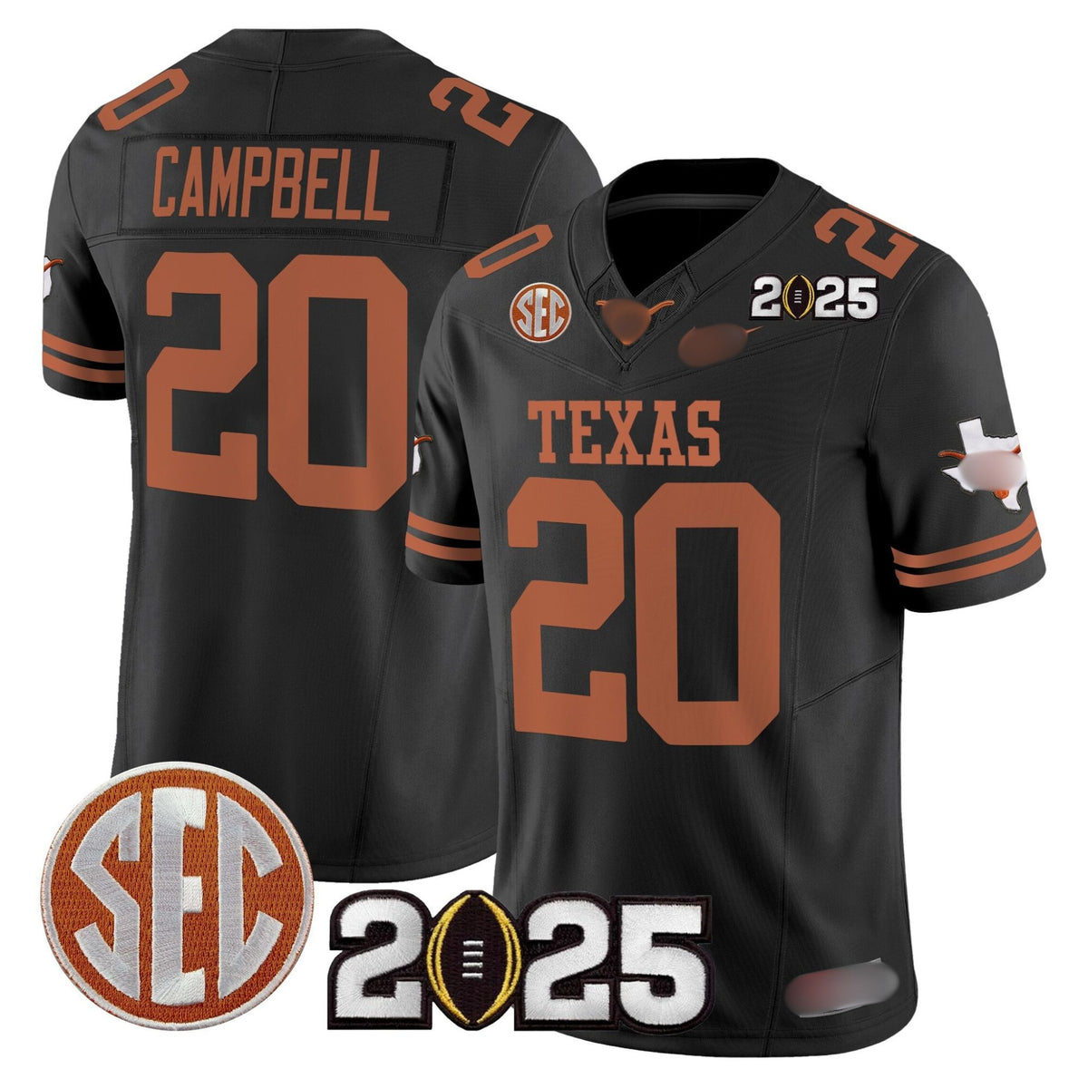 T.Longhorns #20 Earl Campbell 2025 CFP Final Patch Fan Jersey