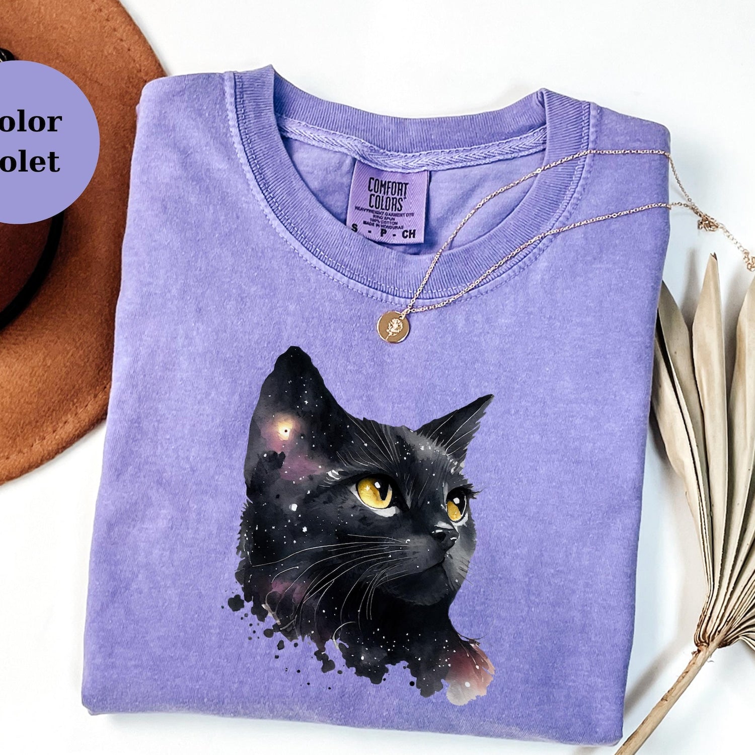 Galaxy Black Cat Shirt � Cosmic Cat Tee � Watercolor Space Cat Top � Gift for Cat Lovers � Comfort Colors Cat Sweatshirt