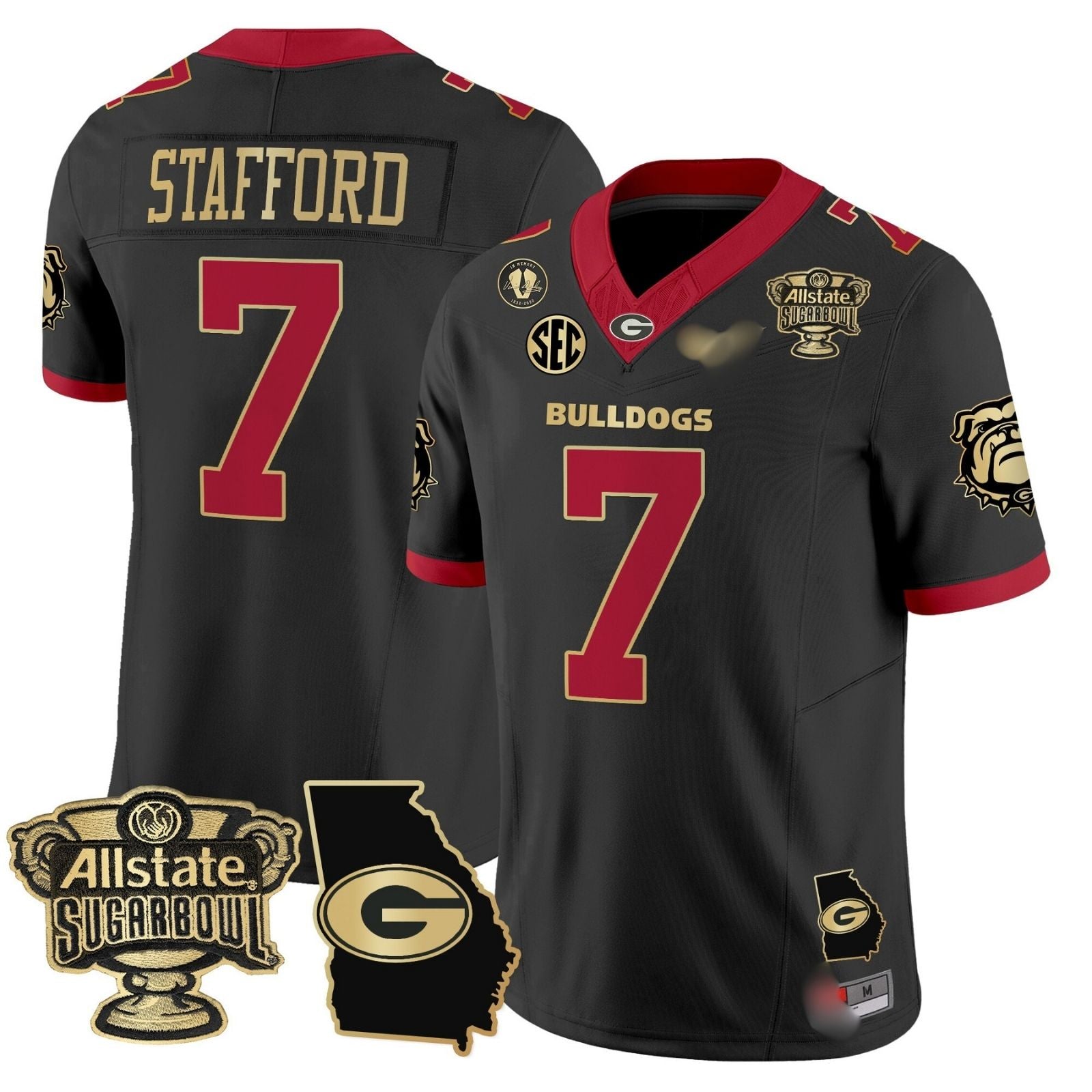 G.Bulldogs #7 Matthew Stafford 2024 Sugar Bowl & Georgia Map Patch Limited Jersey