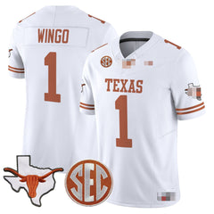 T.Longhorns #1 Ryan Wingo 2025 State Map & SEC Patch Fan Jersey