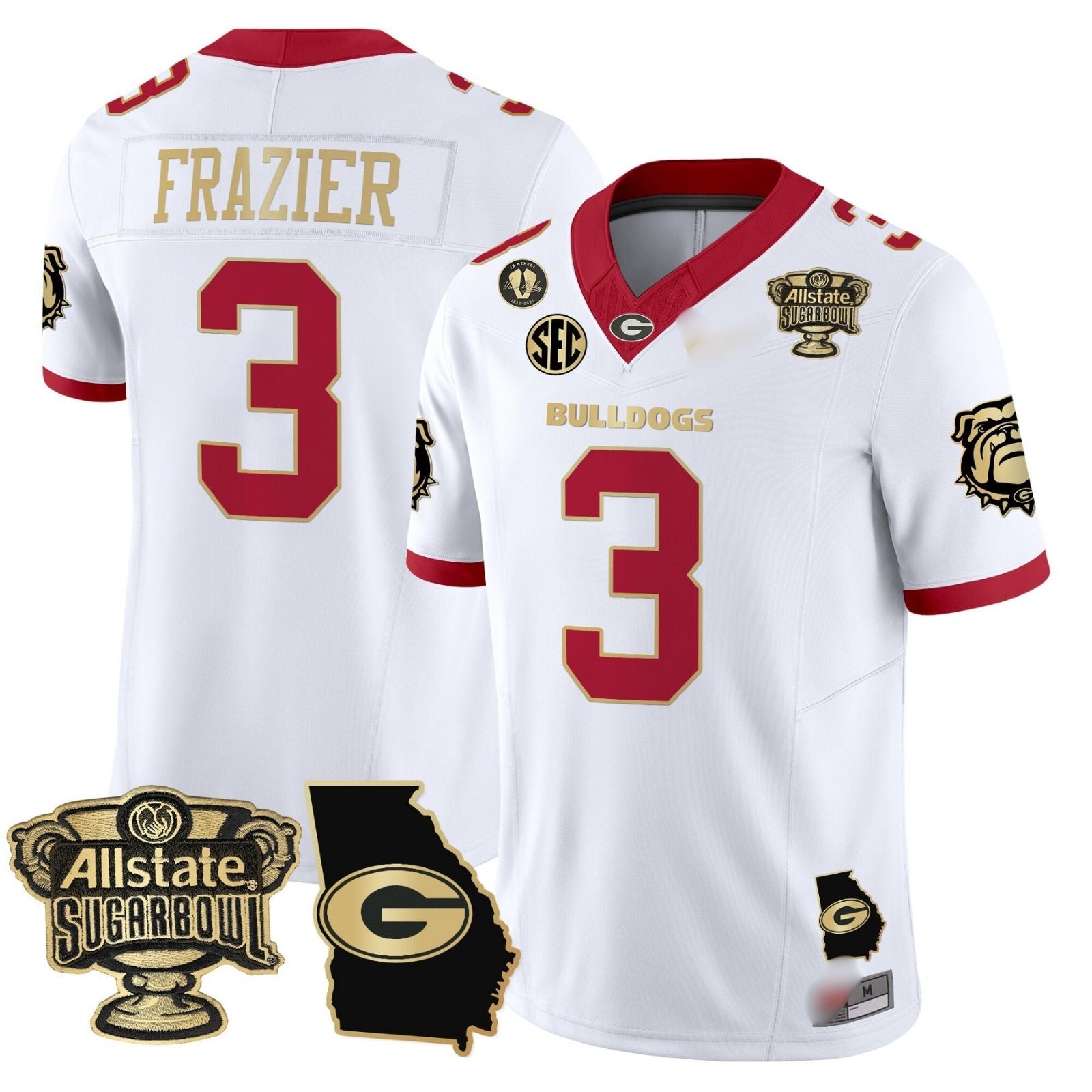 G.Bulldogs #3 Nate Frazier 2024 Sugar Bowl & Georgia Map Patch Limited Jersey