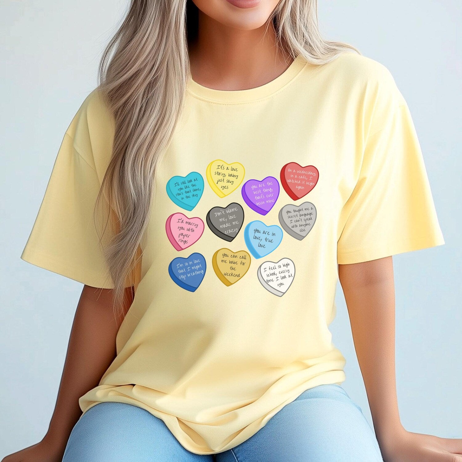 Taylor Swift Conversation Hearts T Shirt with Lyrics for Valentines Day, Valentine Swiftie Lyric Shirt, Swiftie Lyric Tee, Swiftie Valentine Gift
