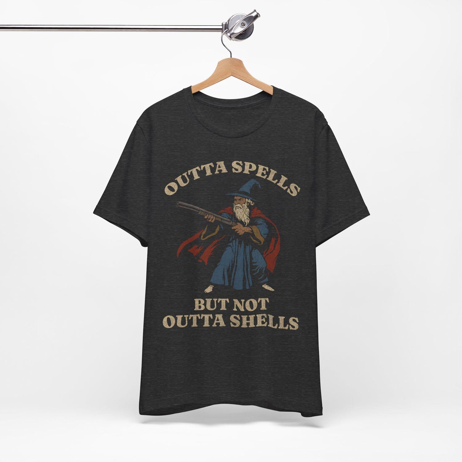 Outta Spells But Not Outta Shells Tee | Wizard Fantasy Meme Shirt'4422801075