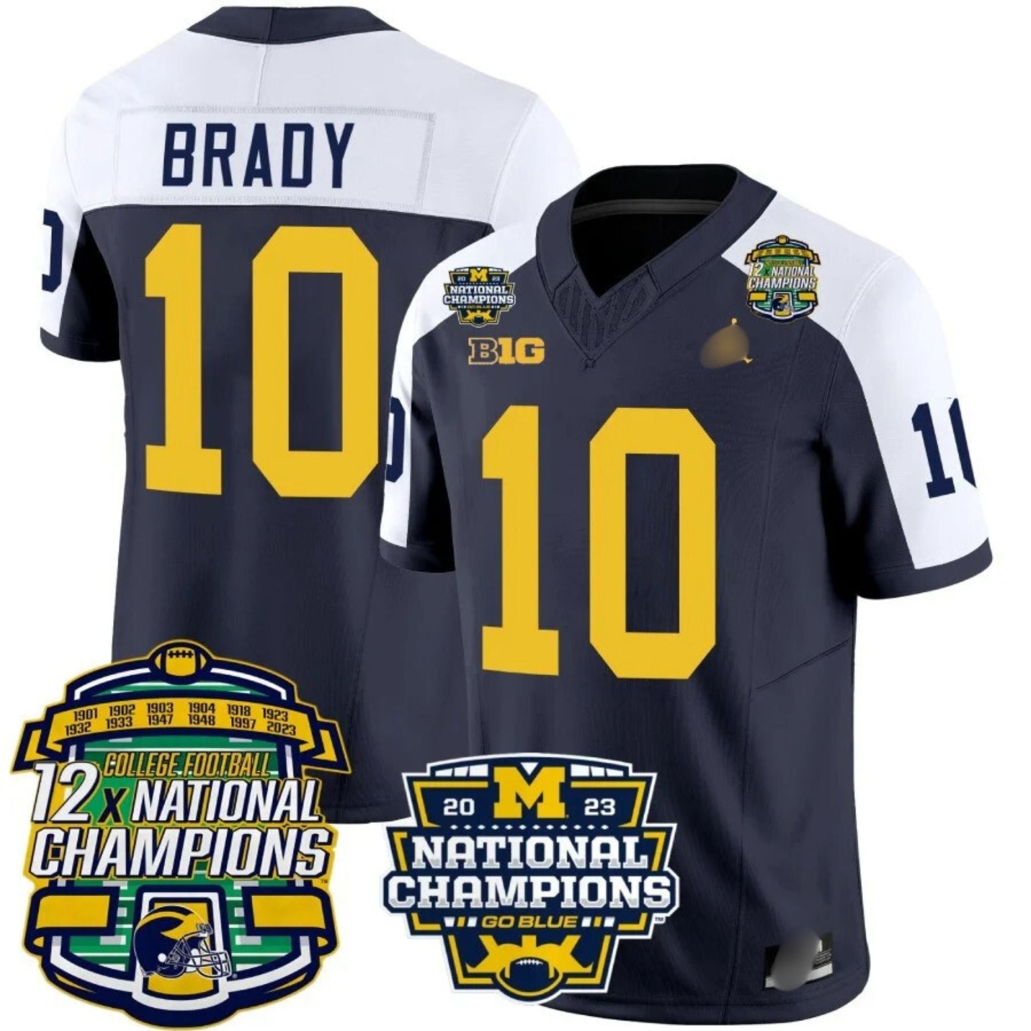 M.Wolverines #10 Tom Brady Corum 12x National Champions Patch Vapor Jersey