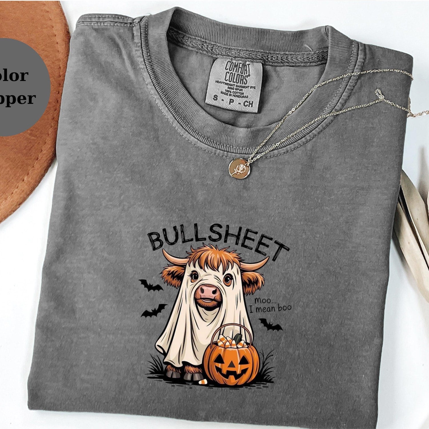 Funny Bull Halloween Shirt | Bullsheets Cow Costume Comfort Colors T-Shirt | Moo I Mean Boo Graphic Tee | Spooky Fall Shirt