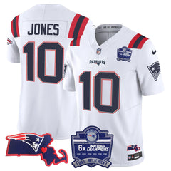 N.E Patriots #10 Mac Jones Bill Belichick 6x Champions & State Patch Fan Jersey