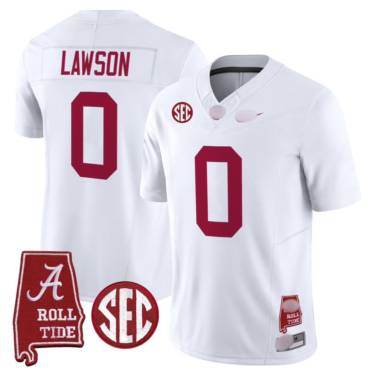 A. Crimson Tide #0 Deontae Lawson 2025 Roll Tide & Sec Patch Fan Jersey - White