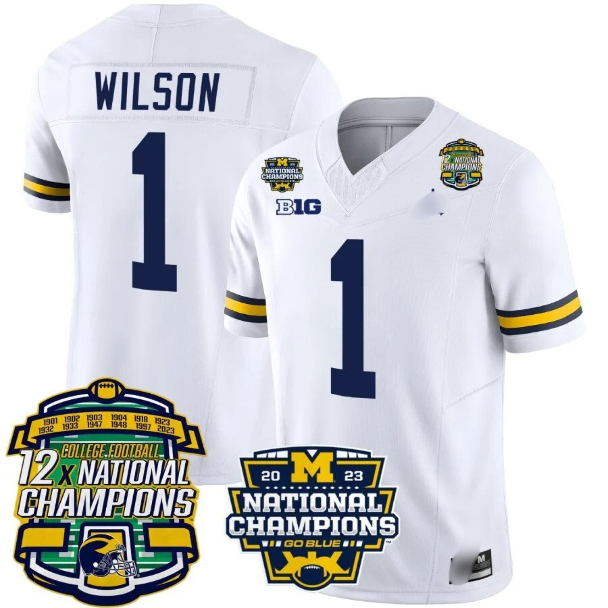 M.Wolverines #1 Roman Wilson Corum 12x National Champions Patch Vapor Jersey