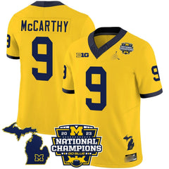 M.Wolverines #9 J. J. McCarthy B1G & 2023 National Champions Patch Fan Jersey