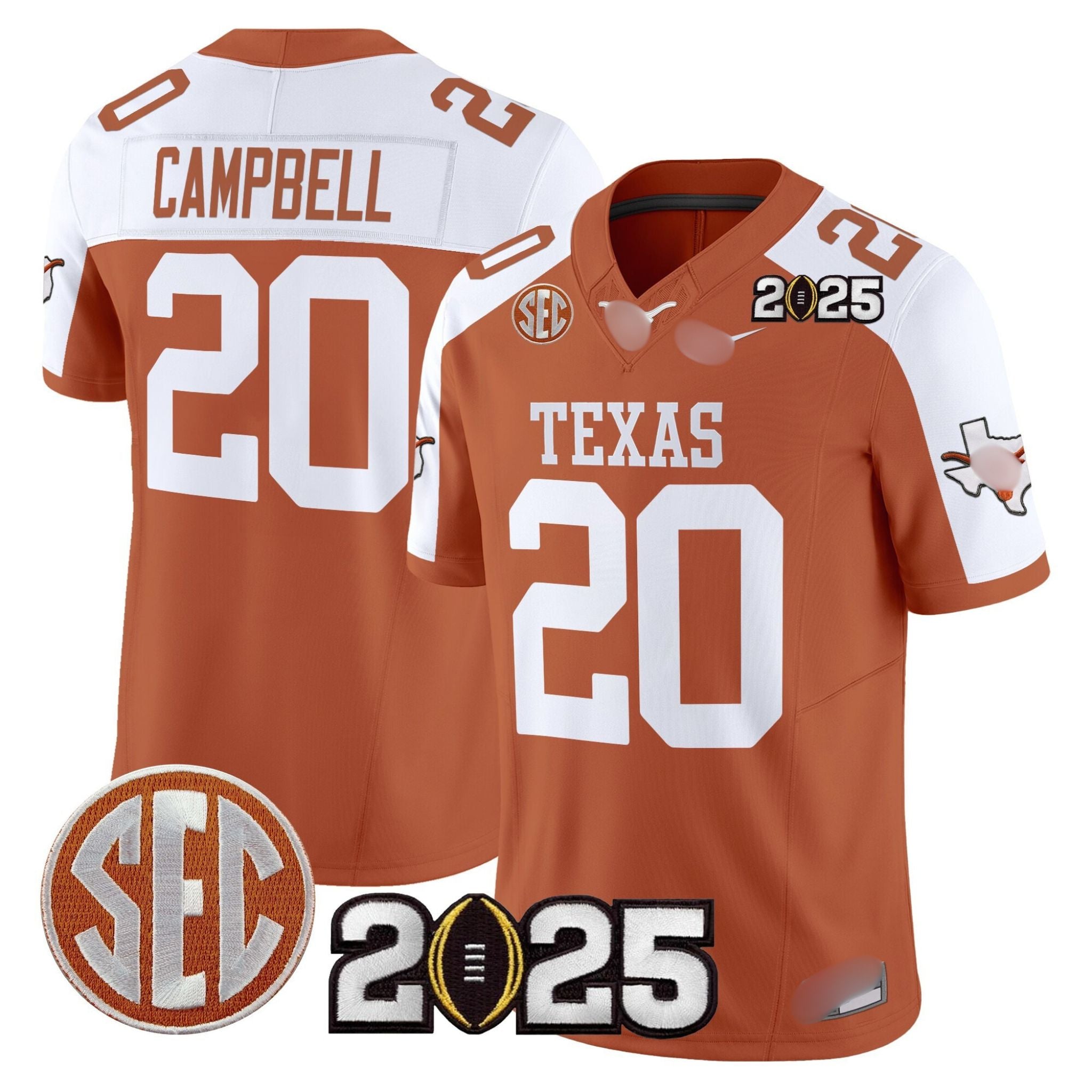 T.Longhorns #20 Earl Campbell 2025 CFP Final Patch Fan Jersey