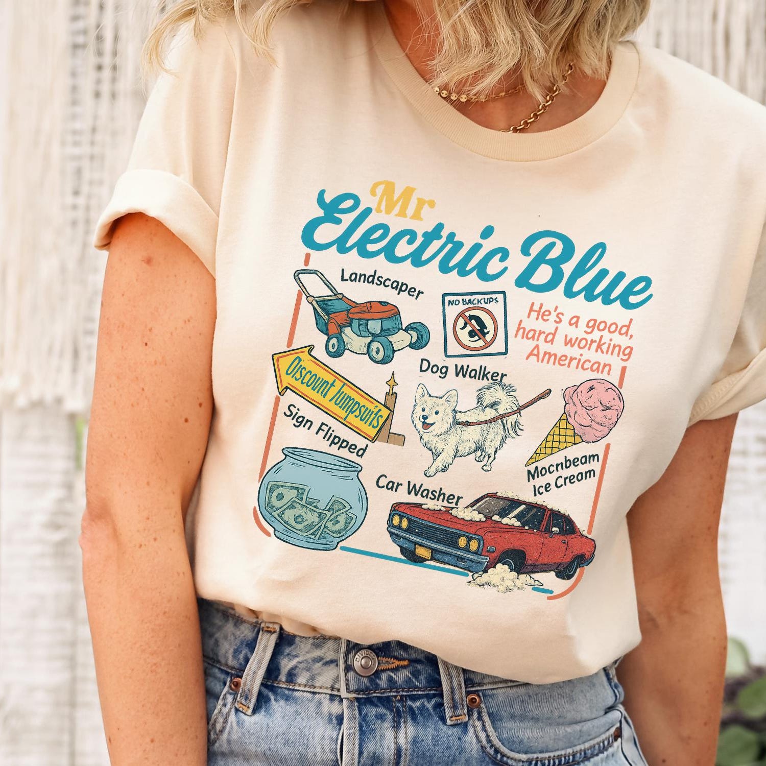 Mr Electric Blue Funny Graphic Shirt Vintage 90s Style Top Trendy Graphic Tee Retro Americana T-Shirt Music Lover Gift Gift for Him Her'4371346886