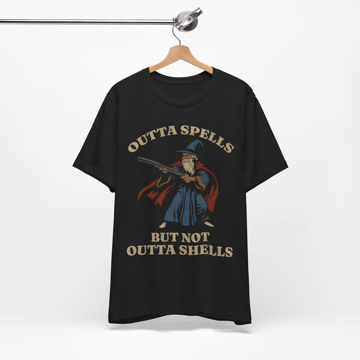 Outta Spells But Not Outta Shells Tee | Wizard Fantasy Meme Shirt'4422801075