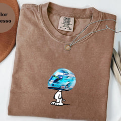 Pierre Gasly Racing Helmet Snoopy Shirt, Funny F1 Fan Crewneck, Cartoon Racer Top, Motorsport Gift, Comfort Colors Unisex Shirt