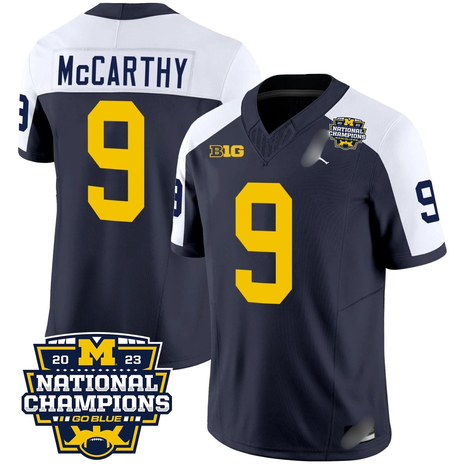 M.Wolverines #9 J. J. McCarthy 2023 National Champions Patch Fan Jersey