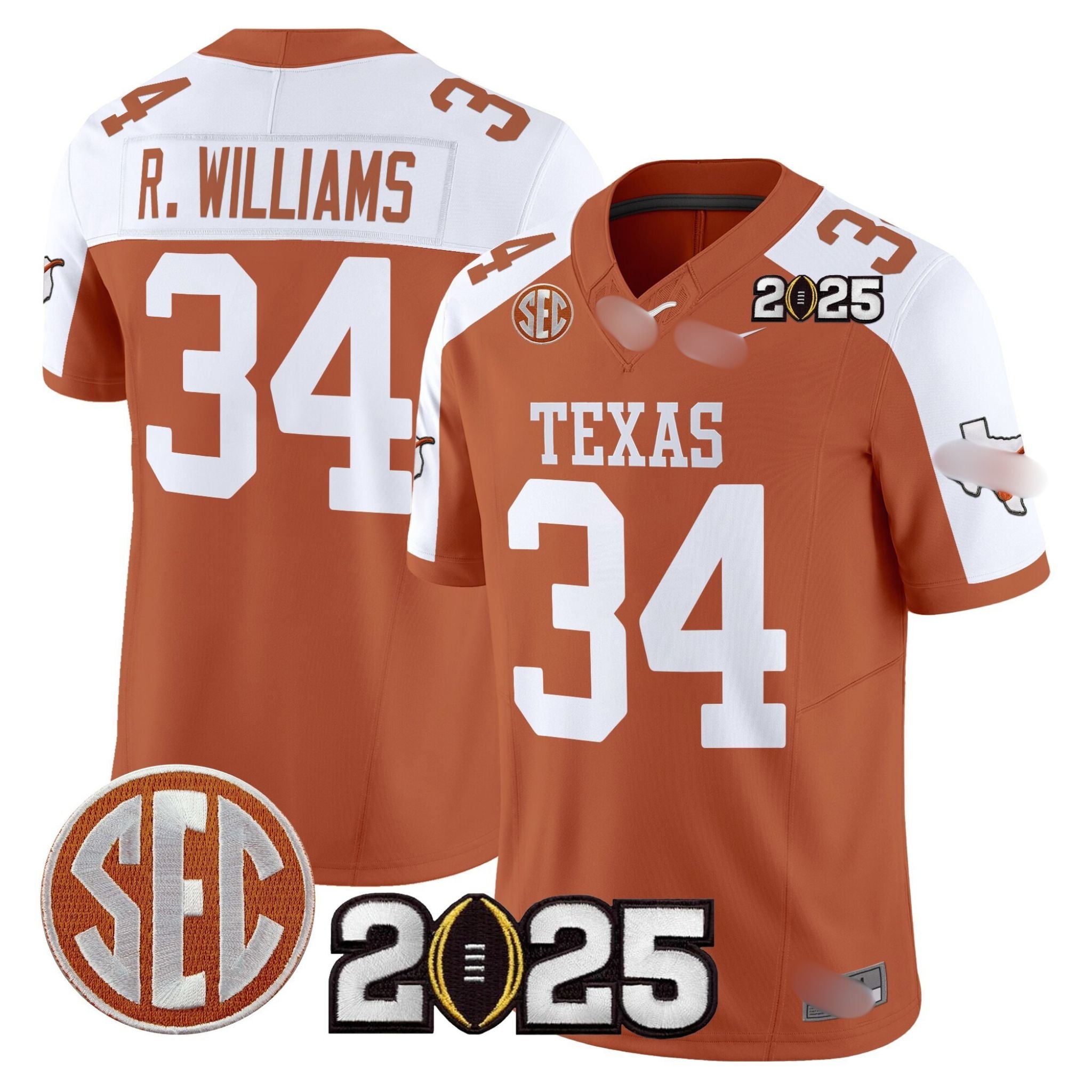 T.Longhorns #34 Ricky Williams 2025 CFP Final Patch Fan Jersey