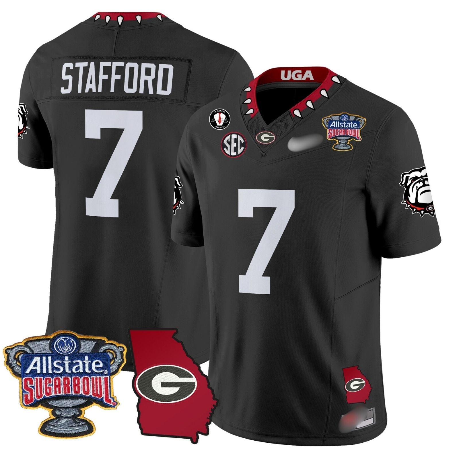 G.Bulldogs #7 Matthew Stafford 2024 Sugar Bowl & Georgia Map Patch Limited Jersey