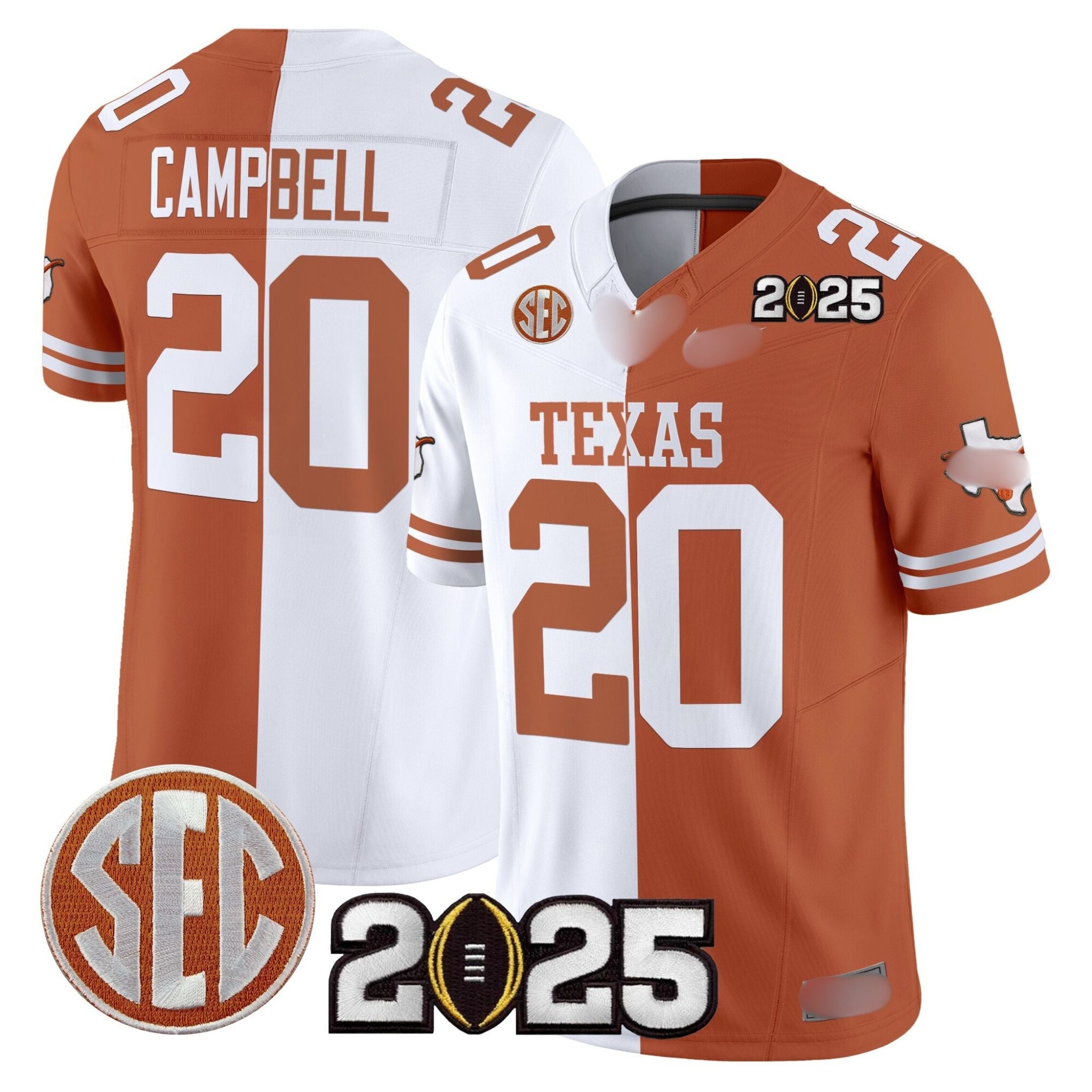 T.Longhorns #20 Earl Campbell 2025 CFP Final Patch Fan Jersey