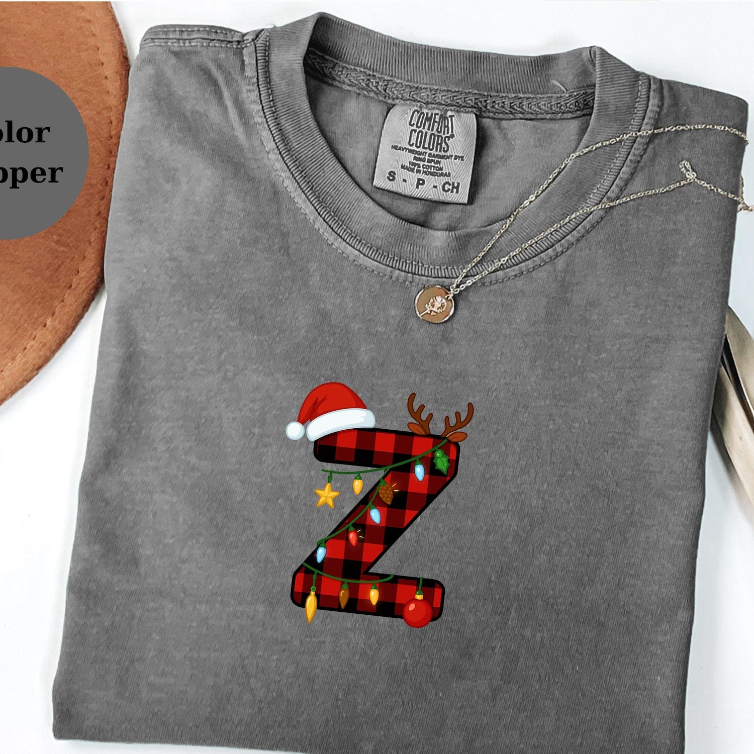 Personalized Christmas Letter Shirt, Custom Initial Holiday Crewneck, Plaid Letter Xmas Shirt, Comfort Colors Unisex Top