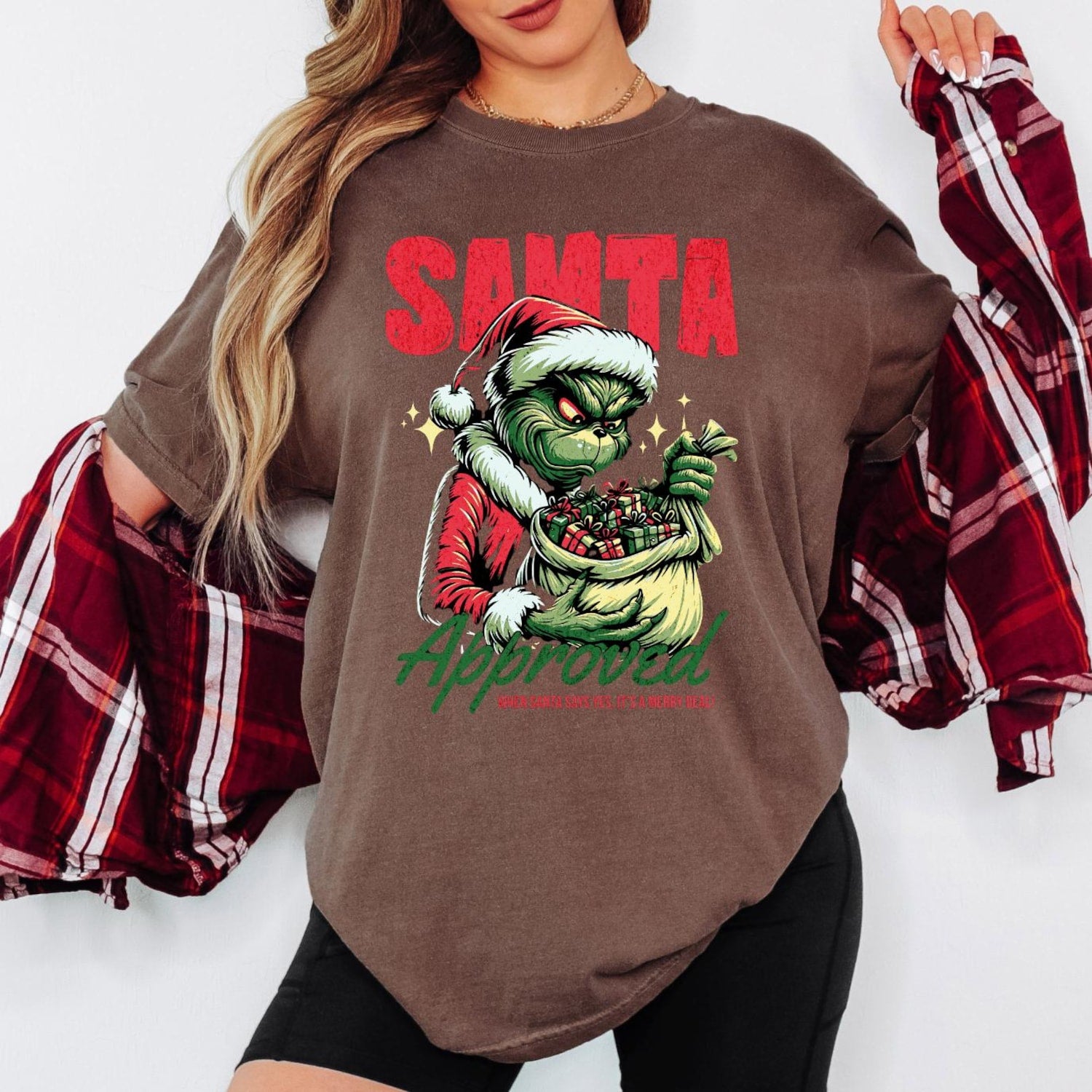 Grinch Christmas Shirt, Santa Approved T-Shirt � Comfort Colors Unisex Christmas Humor Tee � Grinch Santa Graphic Shirt