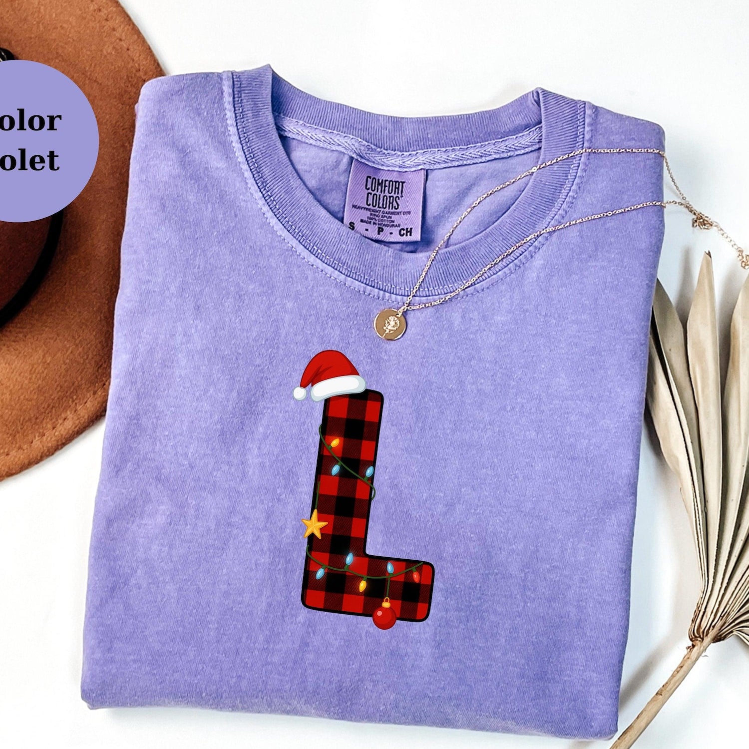 Personalized Christmas Letter Shirt, Custom Initial Holiday Crewneck, Plaid Letter Xmas Shirt, Comfort Colors Unisex Top