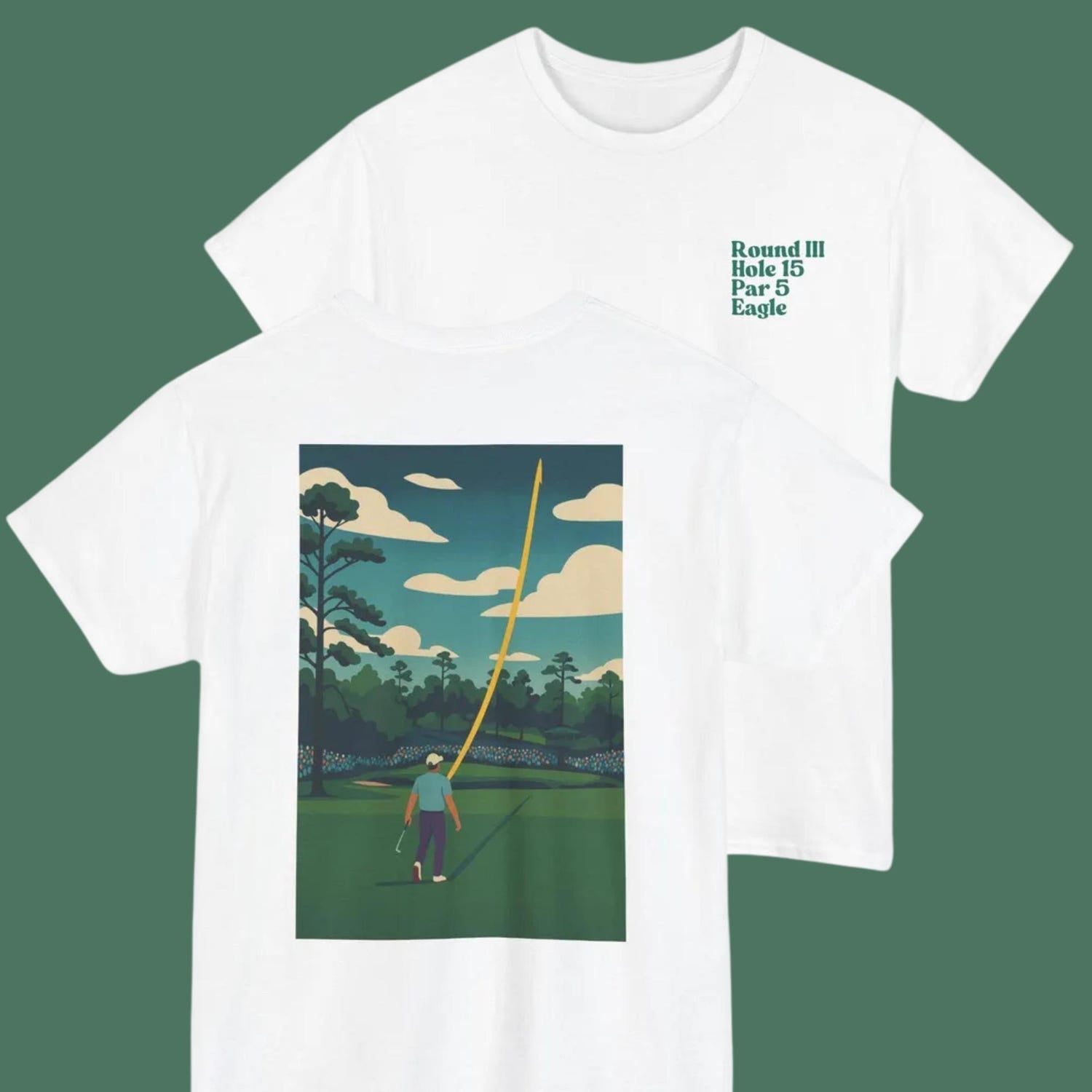 Rory McIlroy Masters Golf T Shirt Iconic 15th Hole Eagle Shot at Augusta