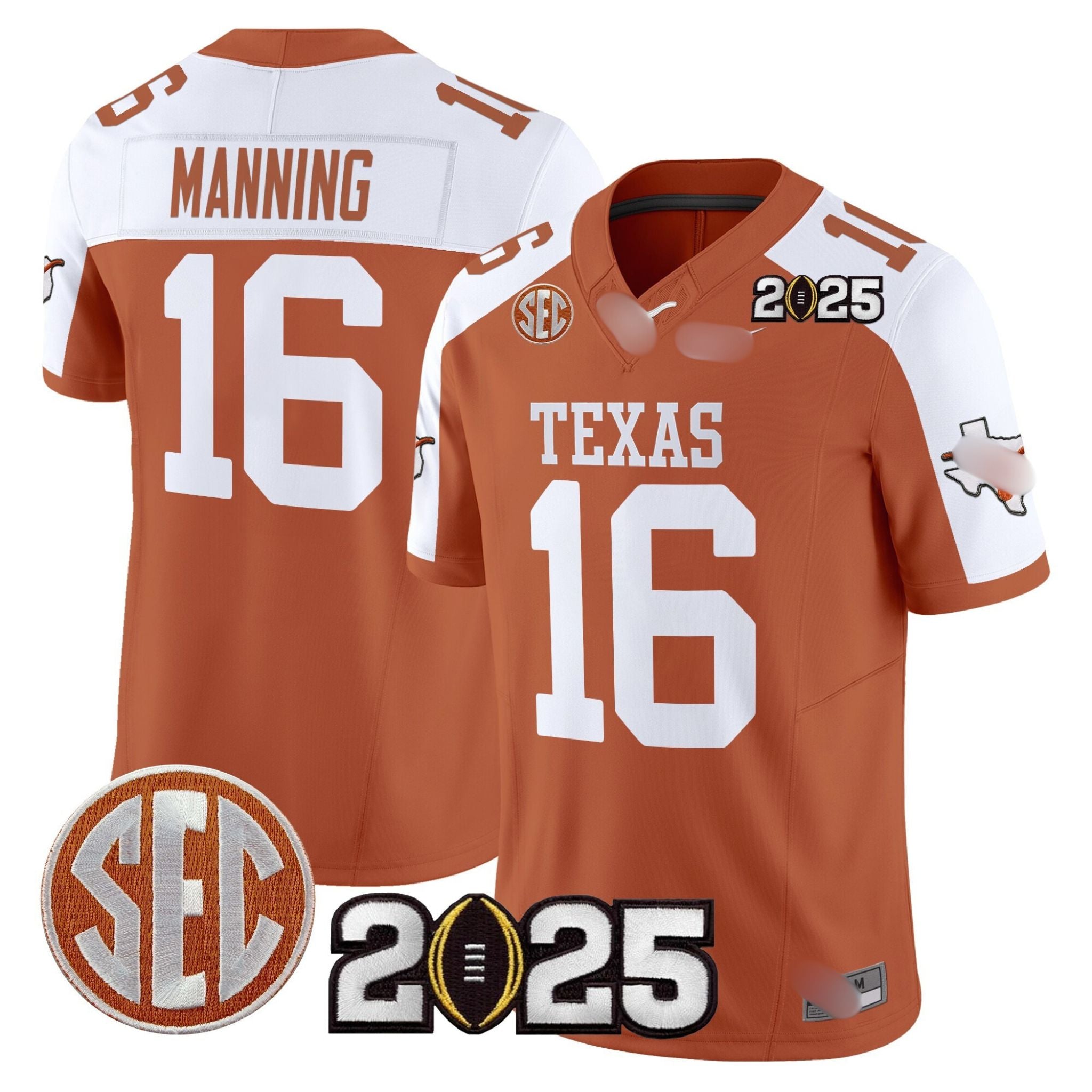 T.Longhorns #16 Arch Manning 2025 CFP Final Patch Fan Jersey