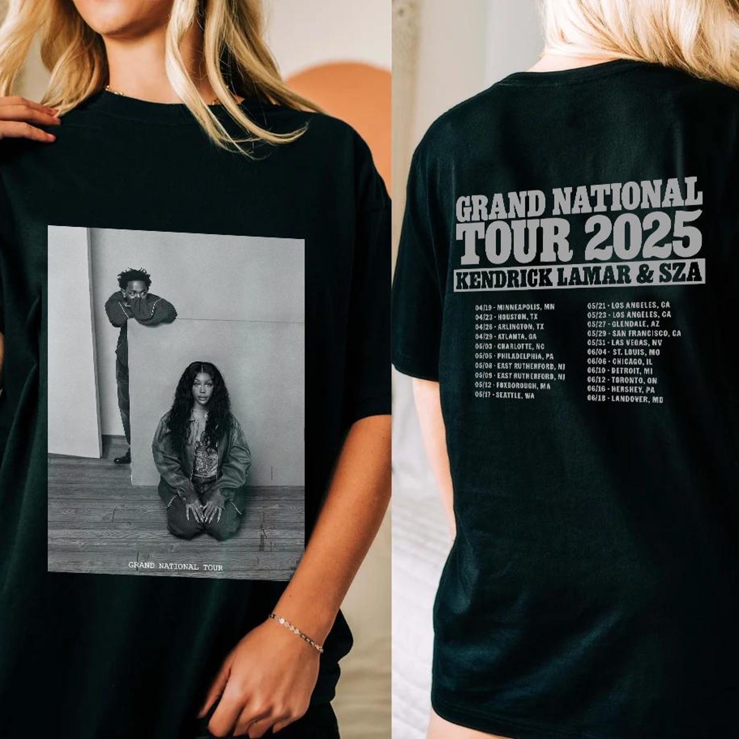 Kendrick Lamar & SZA 2025 Grand National Tour T-Shirt Front and Back  | gildan SoftStyle Graphic Tee