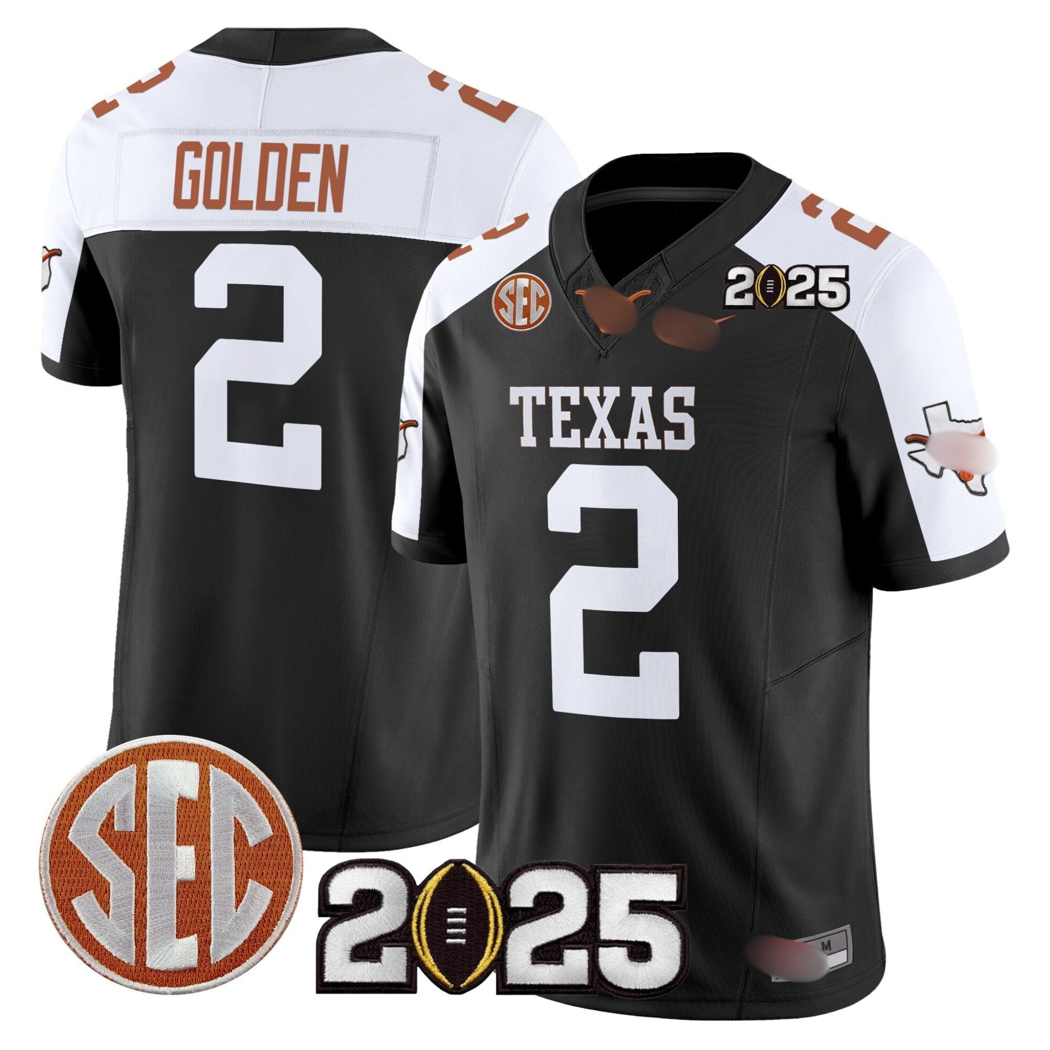 T.Longhorns #2 Matthew Golden 2025 CFP Final Patch Fan Jersey