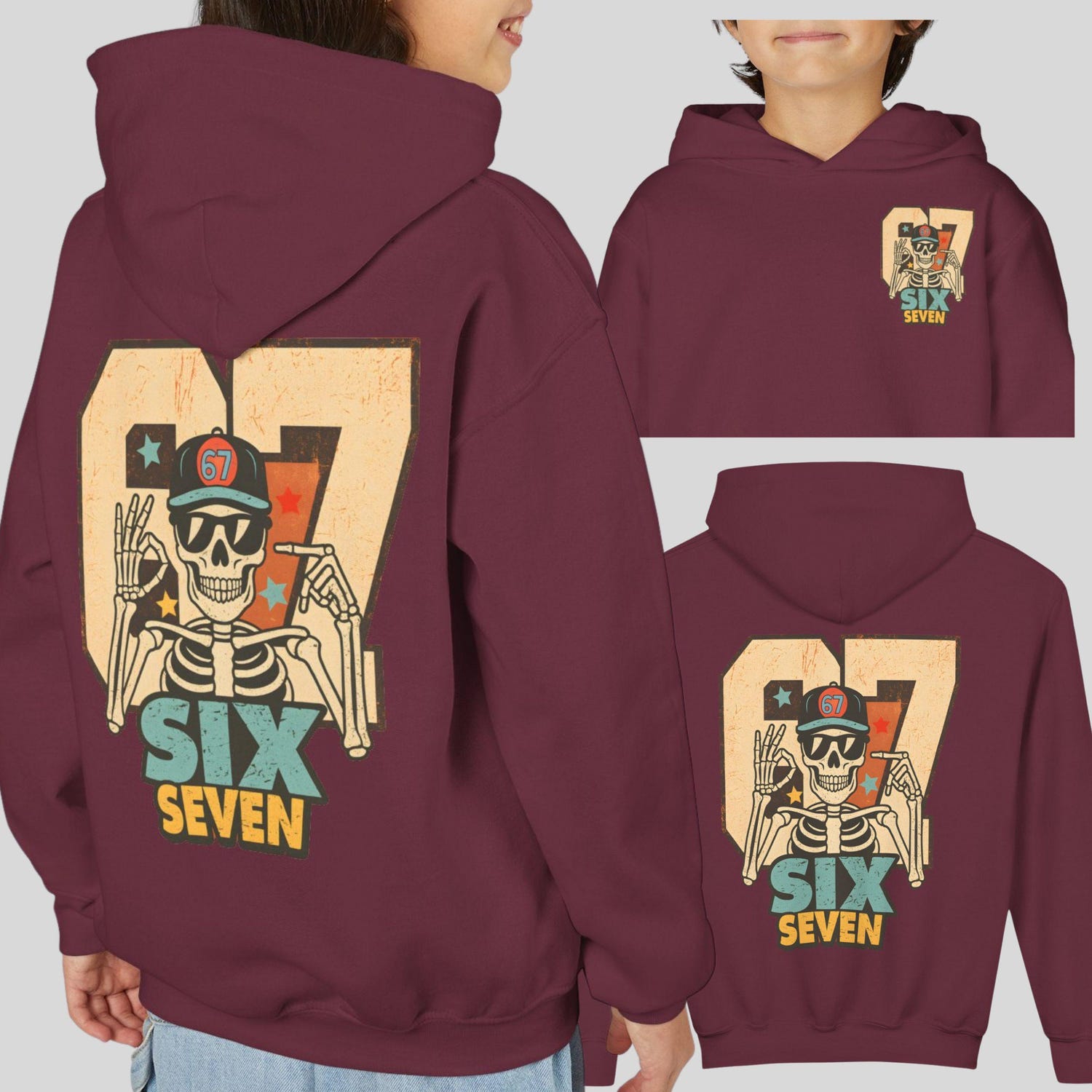 67 Hoodie Youth, Funny Skeleton 6 7 TikTok Meme Shirt, Viral Humor Hoodie, Trending TikTok Gift for Teens, Six Seven Crewneck Sweatshirt