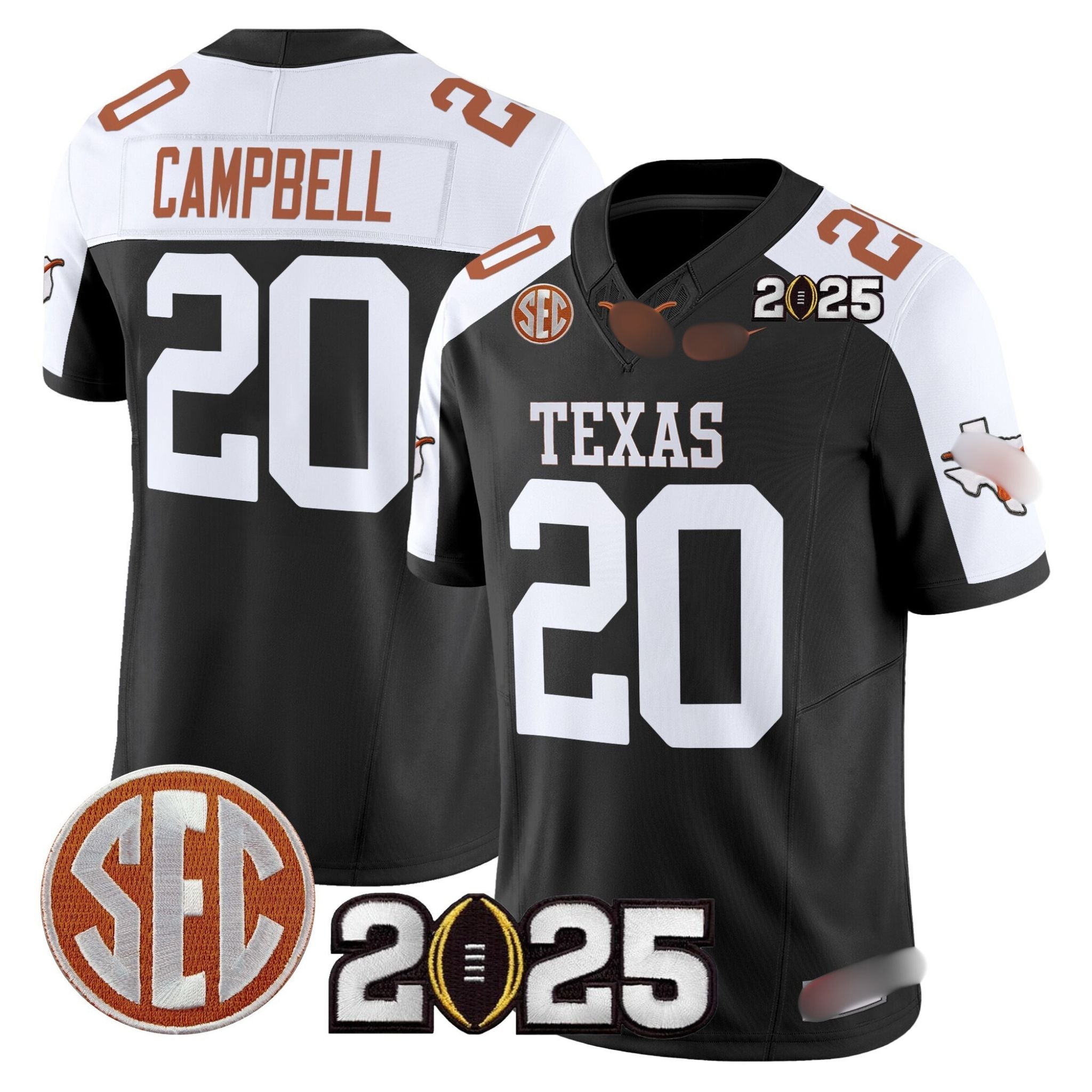 T.Longhorns #20 Earl Campbell 2025 CFP Final Patch Fan Jersey
