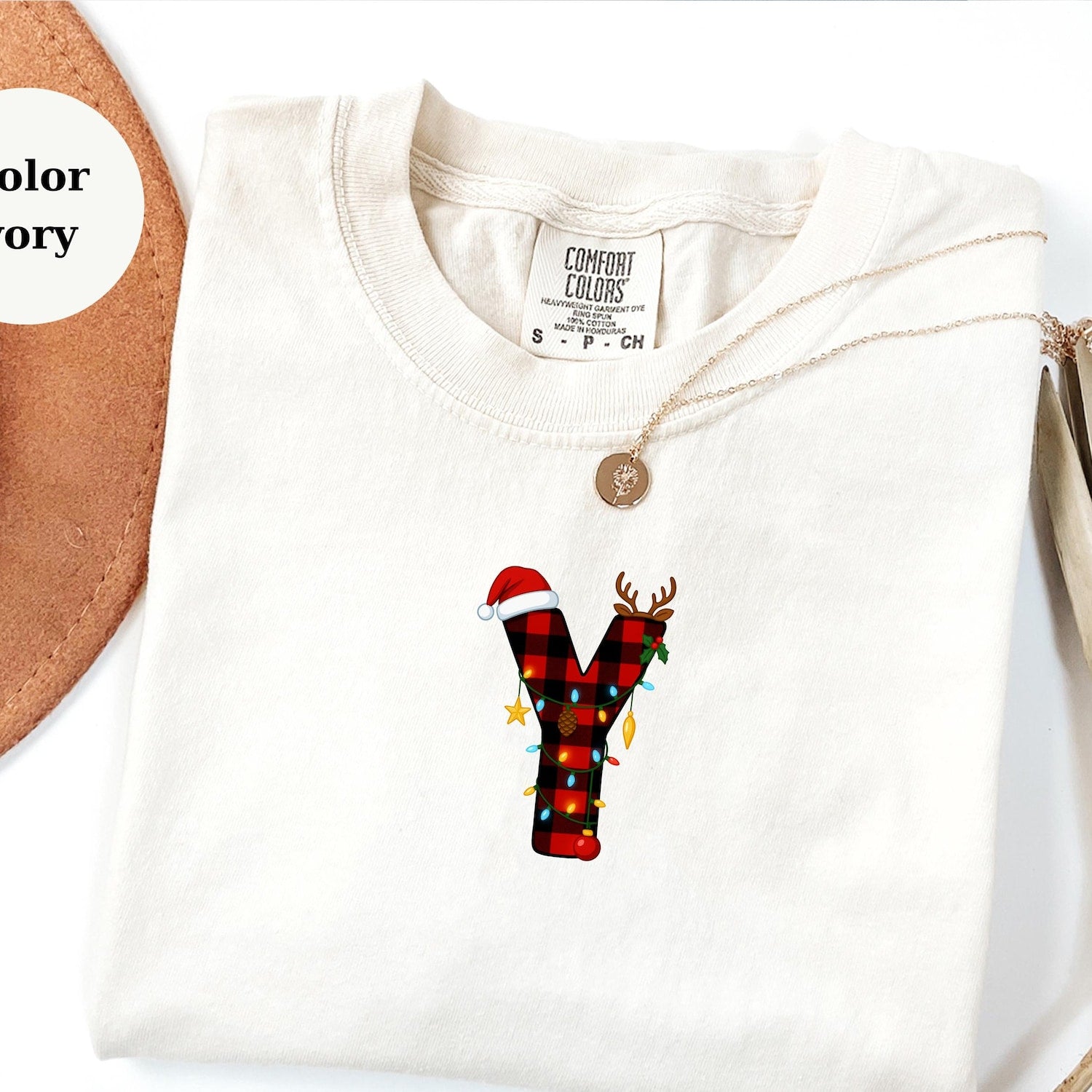 Personalized Christmas Letter Shirt, Custom Initial Holiday Crewneck, Plaid Letter Xmas Shirt, Comfort Colors Unisex Top