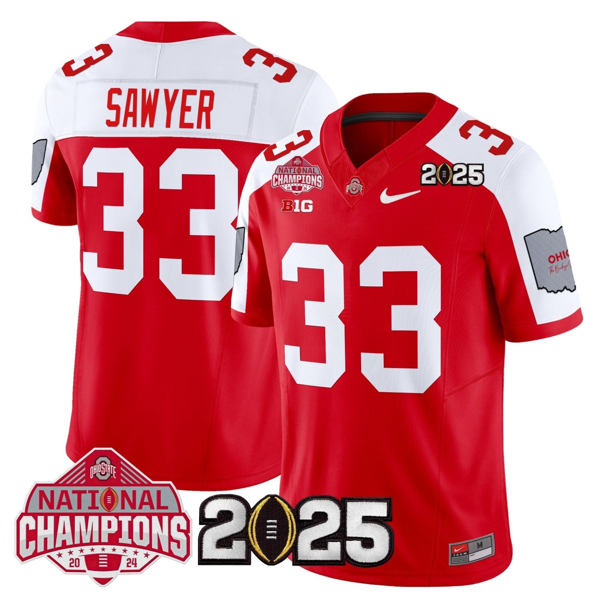 O.S Buckeyes #33 Jack Sawyer 2025 National Champions Patch Limited Jersey
