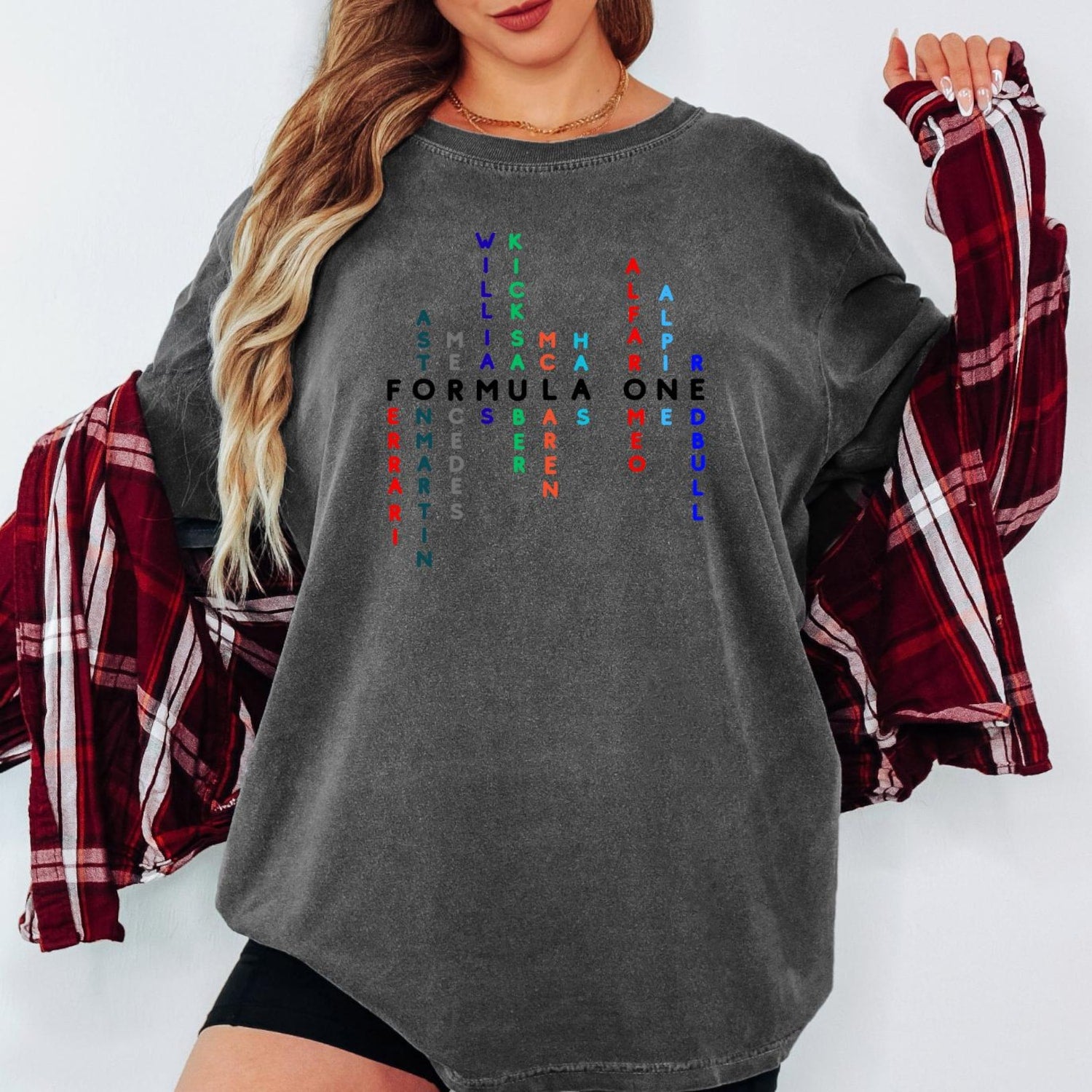 Formula 1 Teams Word Puzzle T-Shirt: Motorsport Racing Graphic Tee