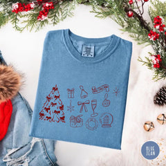 Minimal Christmas Doodle Shirt, Cute Holiday Icons Tee, Xmas Graphic Tee, Cozy Christmas Top, Festive Gift Shirt, Winter Aesthetic Tee