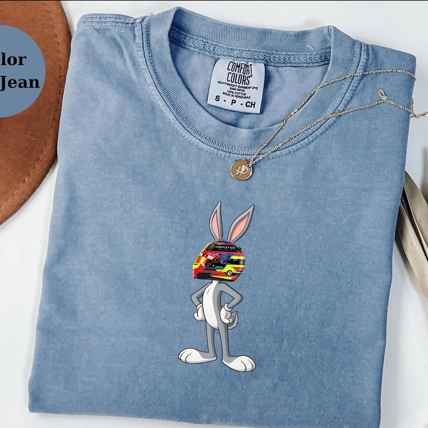 Oscar Piastri Racing Helmet Bugs Bunny Shirt, Funny F1 Fan Crewneck, Cartoon Racer Top, Motorsport Gift, Comfort Colors Unisex Shirt