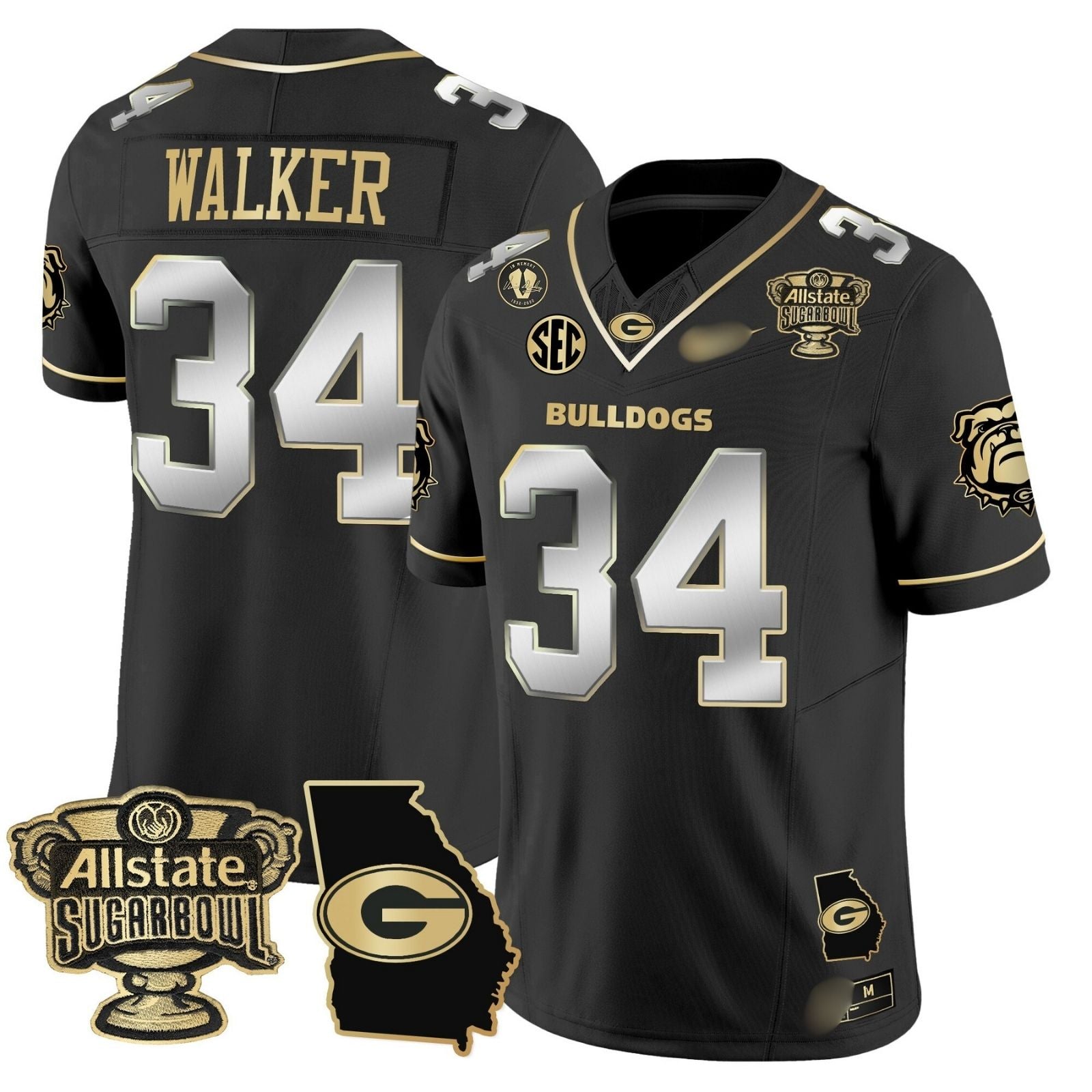 G.Bulldogs #34 Herschel Walker 2024 Sugar Bowl & Georgia Map Patch Limited Jersey