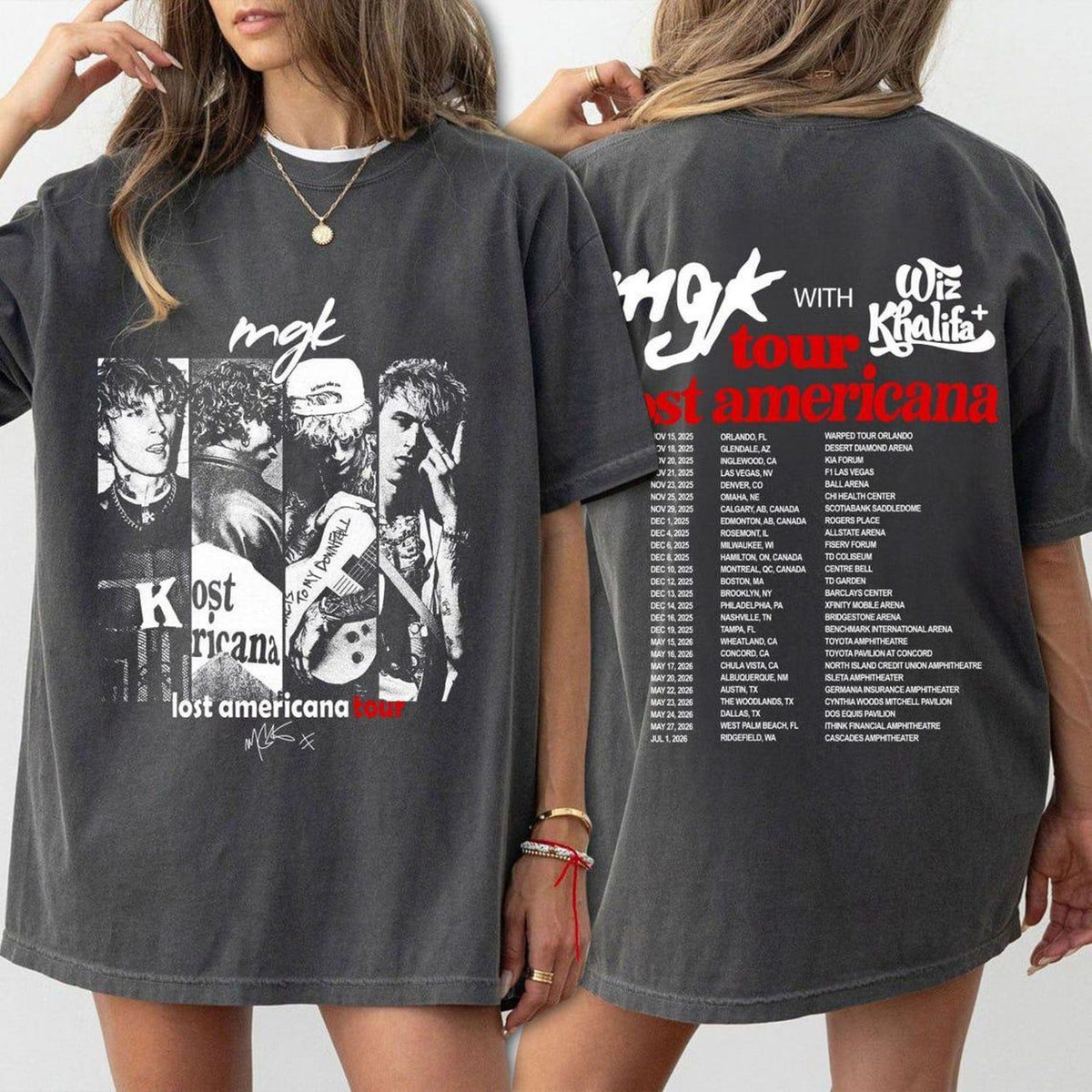 Vintage Machine Gun Kelly Lost Americana Tour 2026 Shirt, MGK Tour Dates Youth Tee, Wiz Khalifa Concert Merch, Pop Rock Unisex tee'4421002142