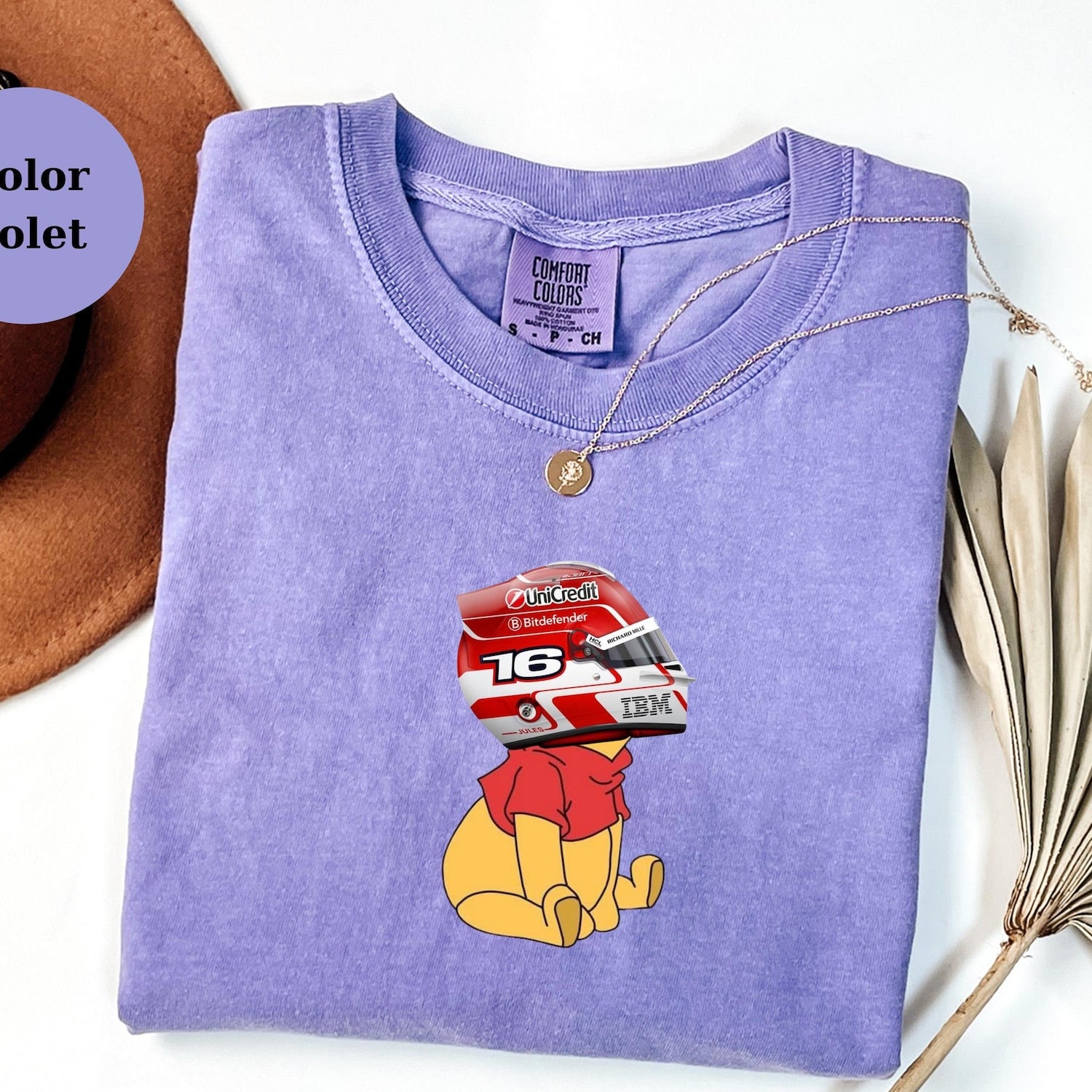 Charles Leclerc Racing Helmet Winnie The Pooh Shirt, Funny F1 Fan Crewneck, Cartoon Racer Top, Motorsport Gift, Unisex Shirt