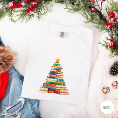 Book Christmas Tree Shirt, Book Lover Holiday Tee, Reading Christmas Shirt, Cute Librarian Gift, Winter Reader Top