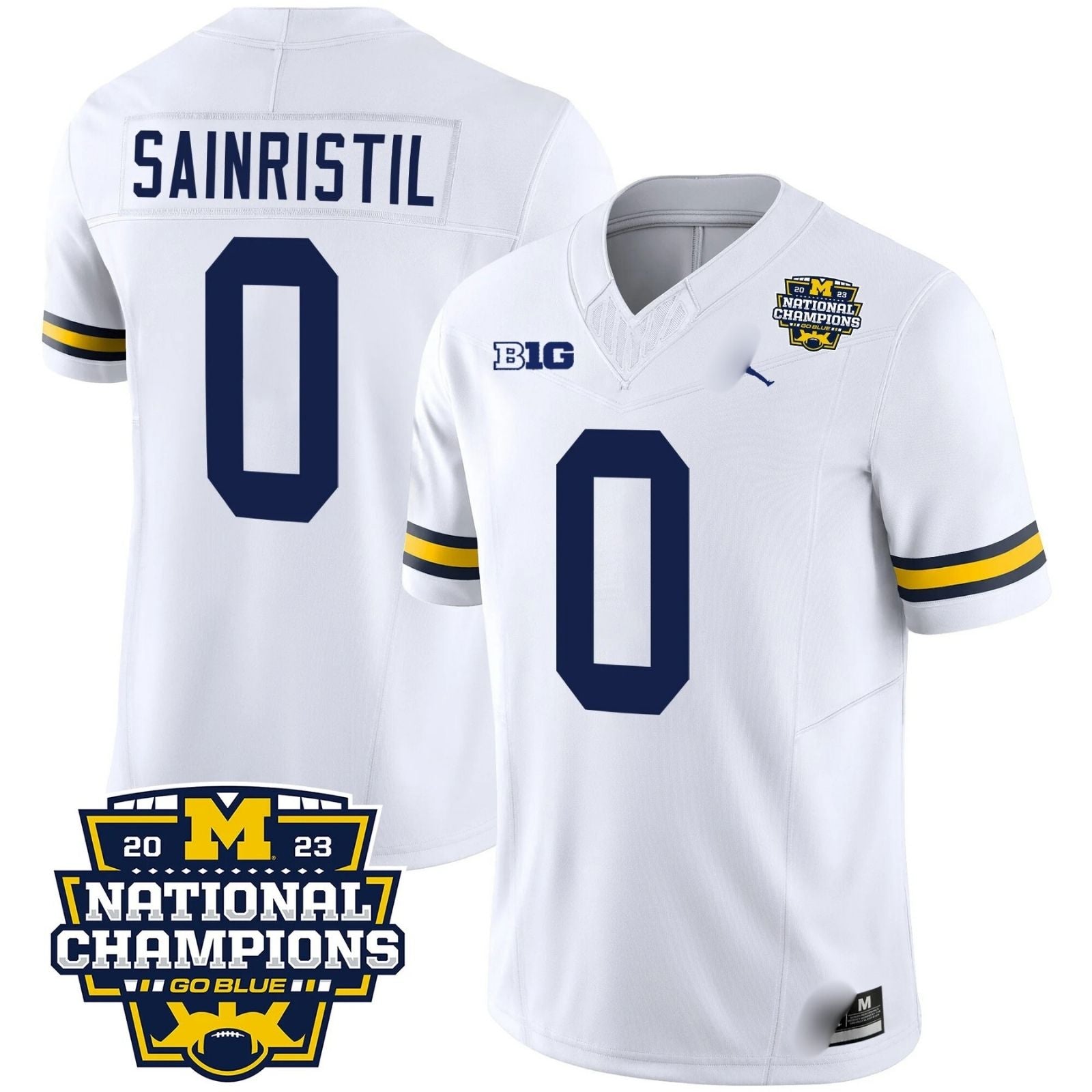 M.Wolverines #0 Mike Sainristil 2023 National Champions Patch Fan Jersey