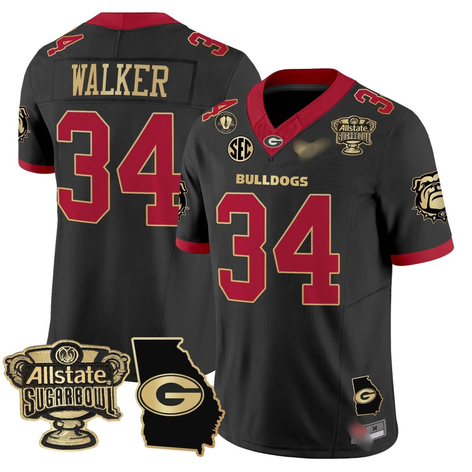 G.Bulldogs #34 Herschel Walker 2024 Sugar Bowl & Georgia Map Patch Limited Jersey