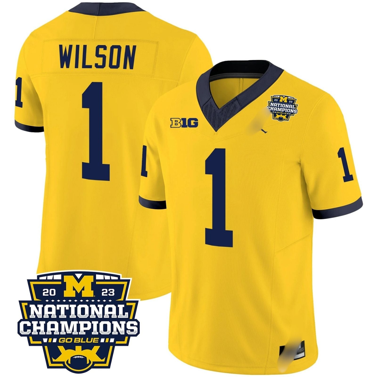 M.Wolverines #1 Roman Wilson 2023 National Champions Patch Fan Jersey