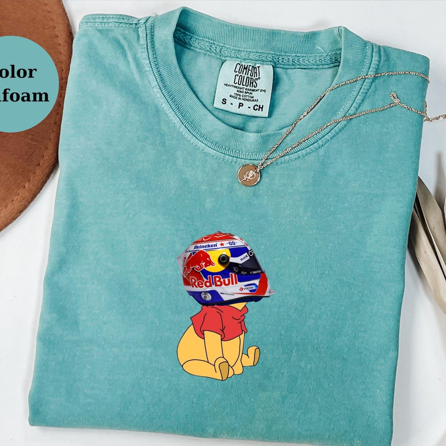 Max Verstappen Racing Helmet Winnie The Pooh Shirt, Funny F1 Fan Crewneck, Cartoon Racer Top, Motorsport Gift, Comfort Colors Unisex Shirt